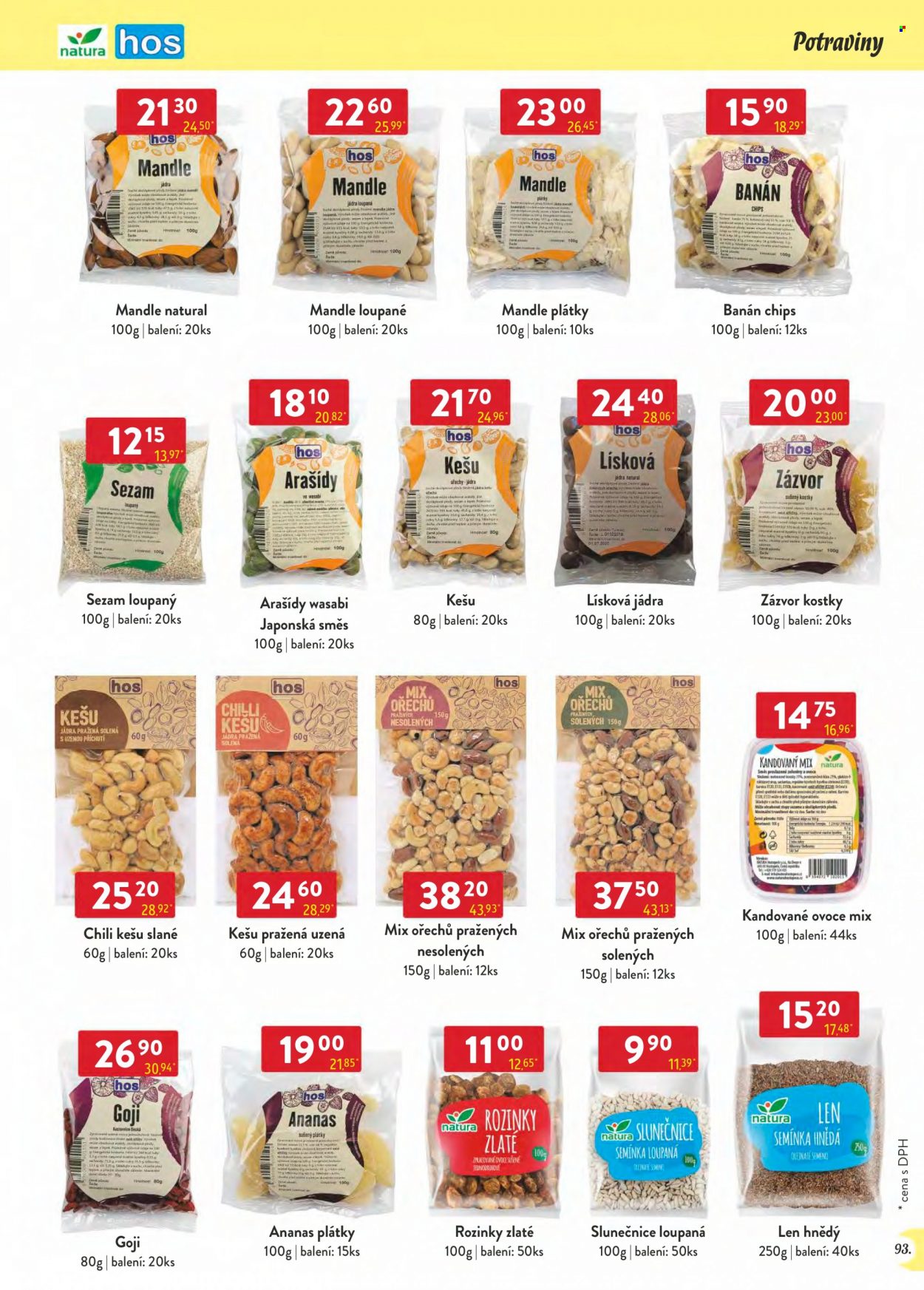 Leták Astur & Qanto velkoobchod - 1.3.2023 - 31.3.2023 - Produkty v akci - zázvor, banány, kandované ovoce, Natura, Koko, chipsy, ananasový kompot, chilli, máta, sezam, kešu, arašídy, lískové oříšky, slunečnicová semínka, mandle, ořechy, rozinky, goji, sušený ananas, pražené ořechy, minerální voda, voda, Bel, test. Strana 93.