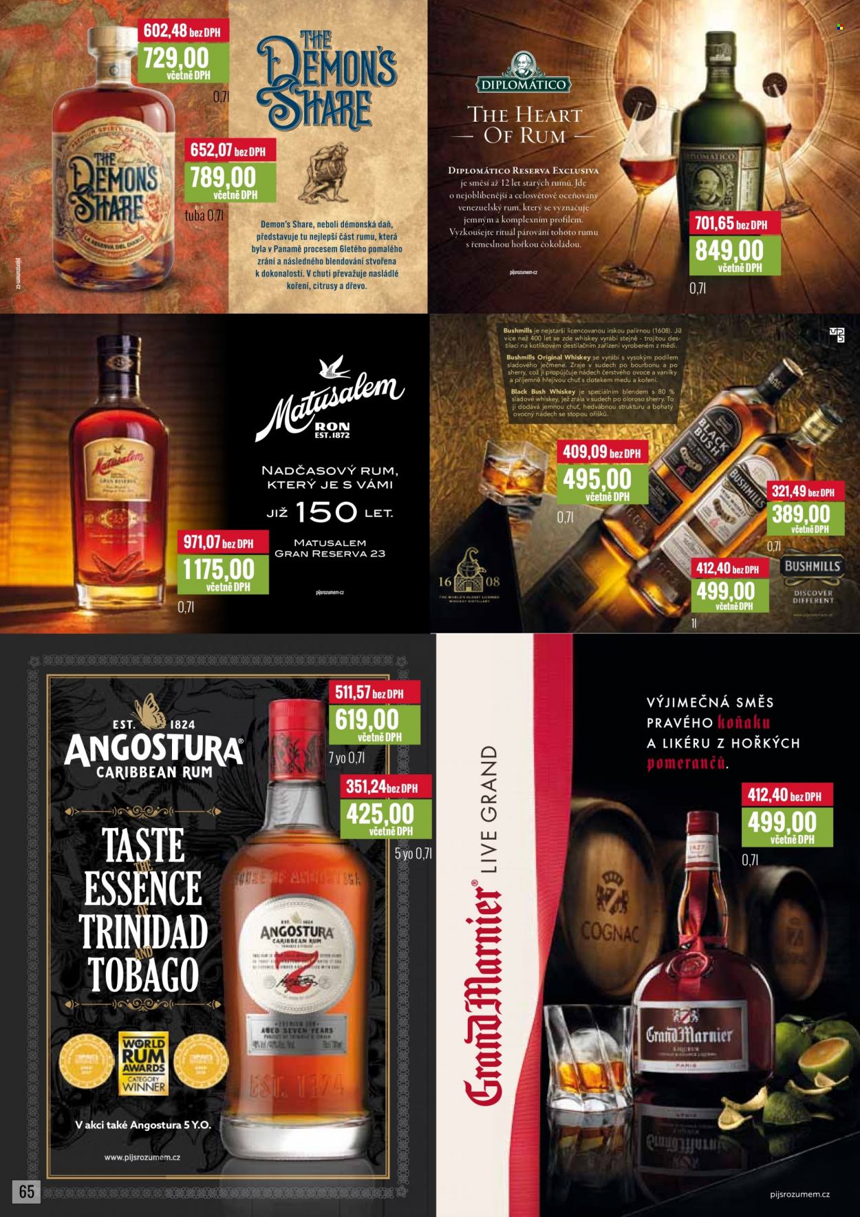 thumbnail - Leták Ratio - 1.3.2023 - 31.3.2023 - Produkty v akci - kořenící přípravek, rum, whisky, Diplomático, Bitter, koňak, Angostura, Bushmills, Matusalem. Strana 66.