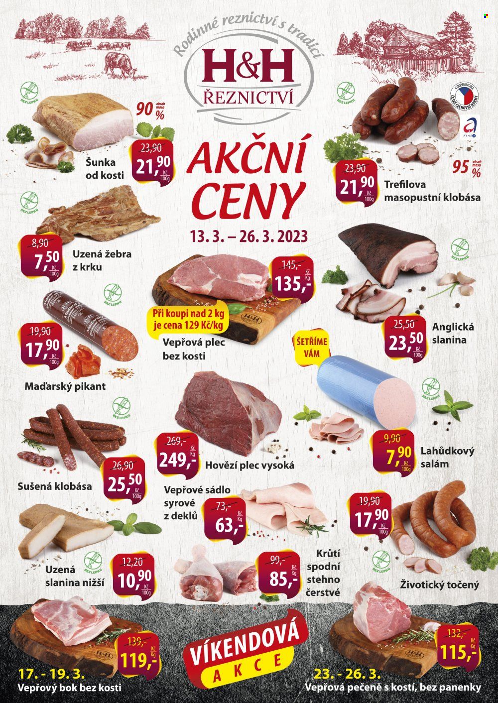 Leták Řeznictví H&H - 13.3.2023 - 26.3.2023. Strana 1