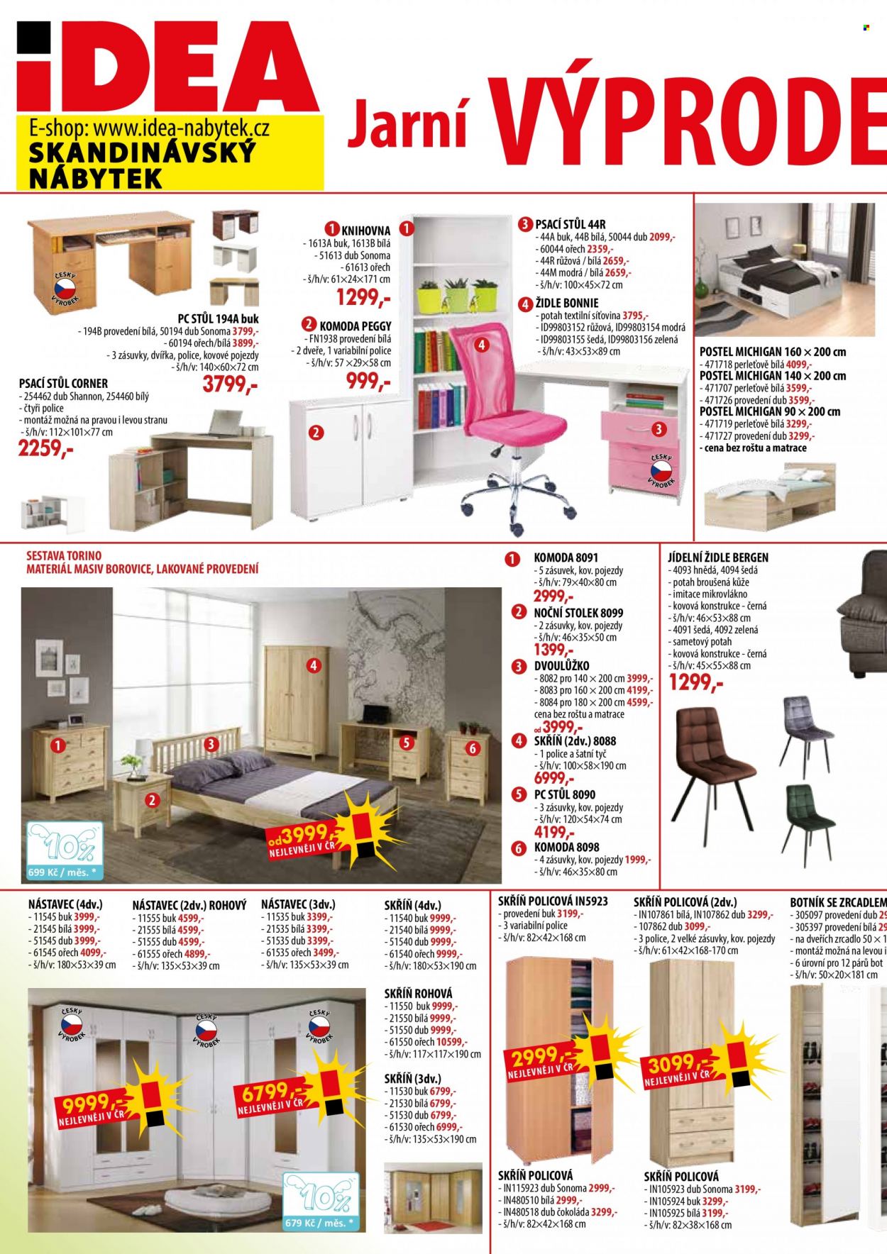 thumbnail - Leták IDEA nábytek - 15.3.2023 - 31.3.2023 - Produkty v akci - stůl, stolek, jídelní židle, židle, komoda, skříň, knihovna, dvoulůžko, postel, noční stolek, psací stůl, botník, pc stůl, zrcadlo. Strana 2.