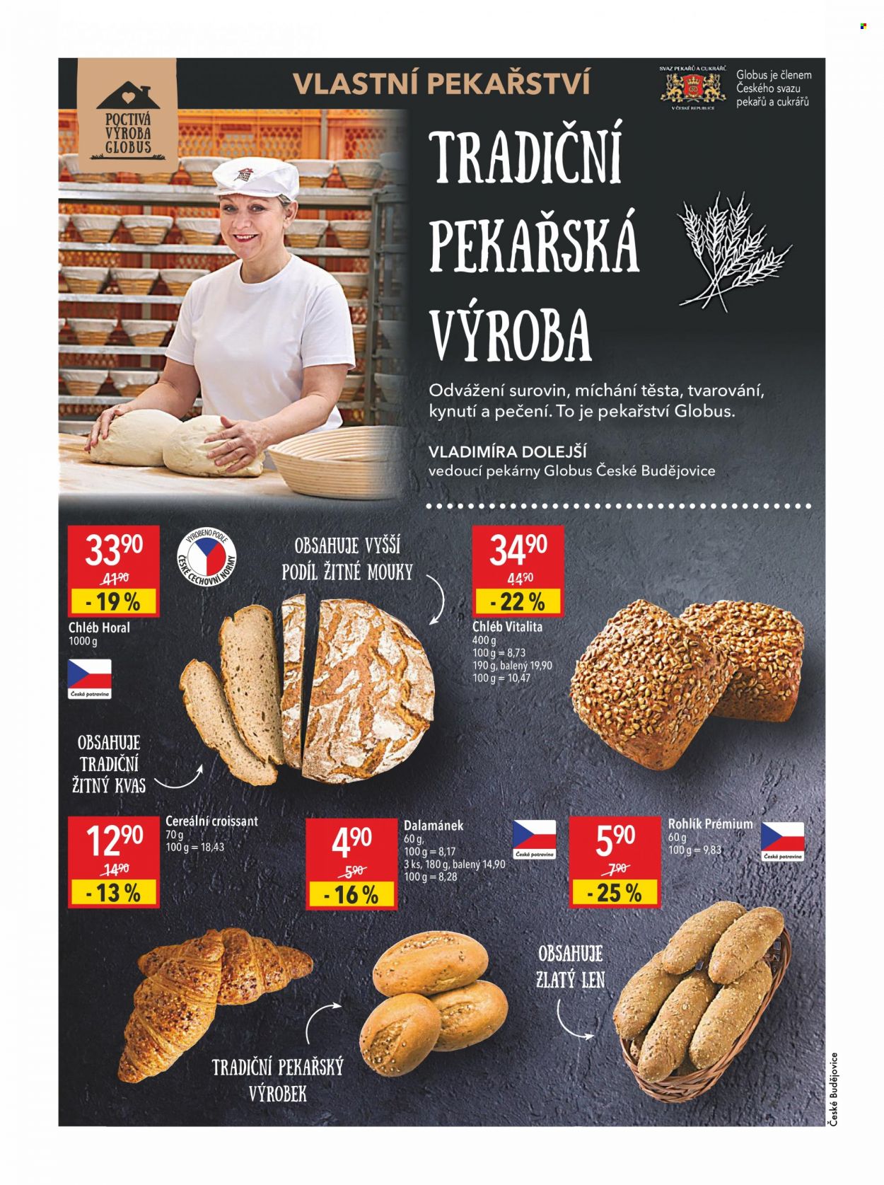 thumbnail - Leták Globus - 22.3.2023 - 28.3.2023 - Produkty v akci - chléb, pečivo, slané pečivo, croissant, rohlík, dalamánek. Strana 10.