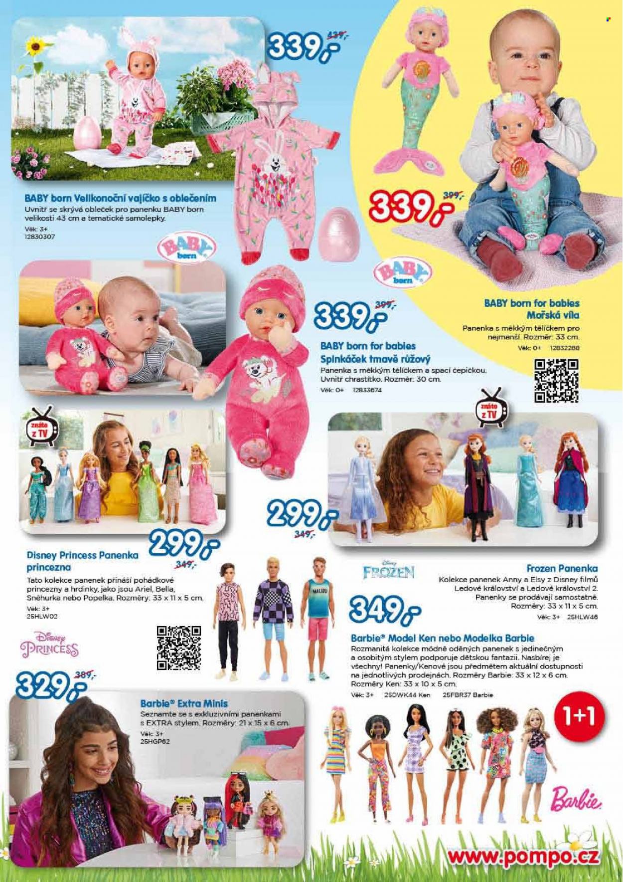 thumbnail - Leták Pompo - Produkty v akci - Ledové království, samolepky, Barbie, Disney, chrastítko, princezna, panenka, Baby Born, hračky. Strana 25.