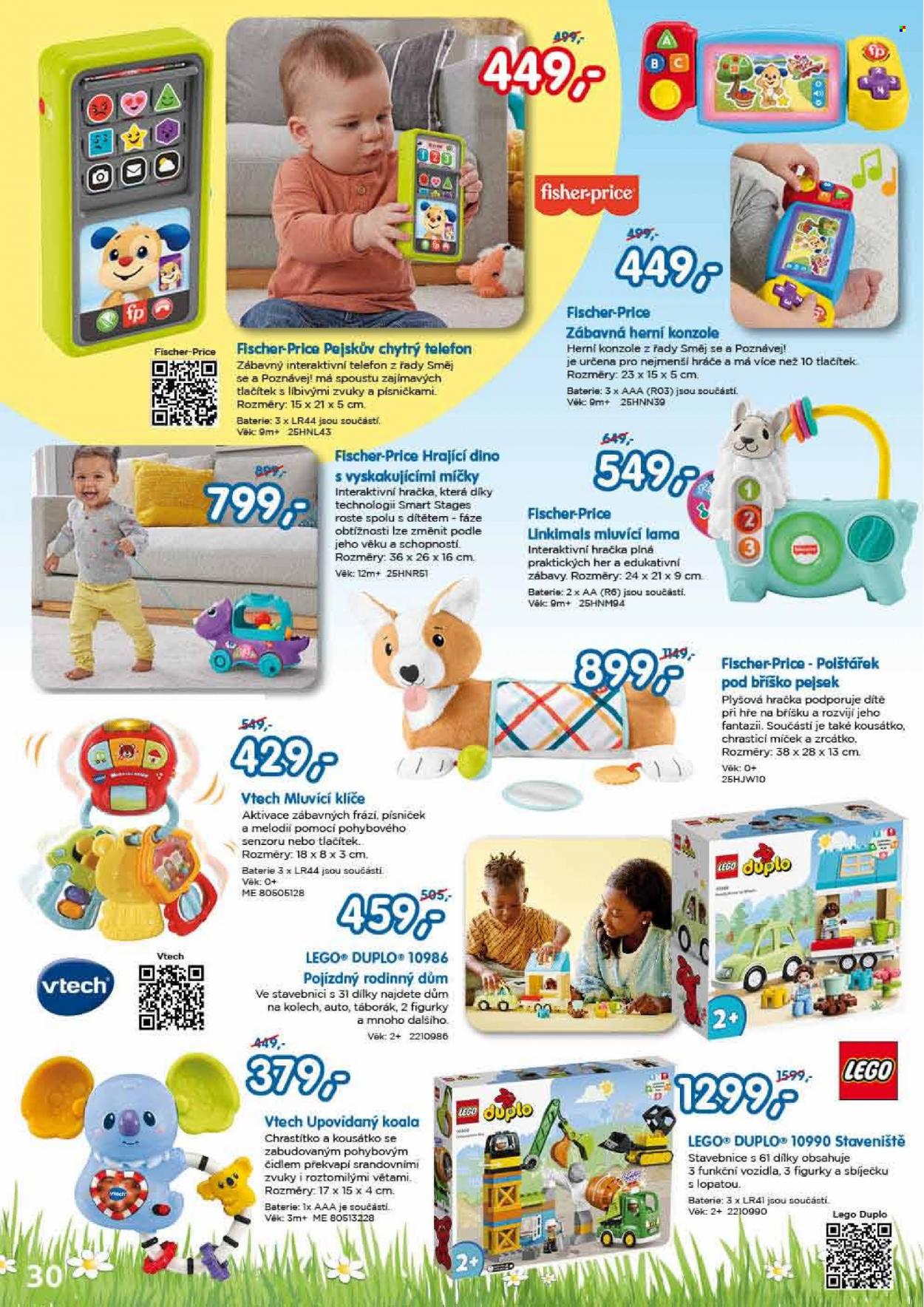 thumbnail - Leták Pompo - Produkty v akci - polštář, Fisher-Price, chrastítko, kousátko, LEGO, LEGO Duplo, stavebnice, zvířátko, plyšová hračka, hračky, interaktivní hračka, míč. Strana 30.