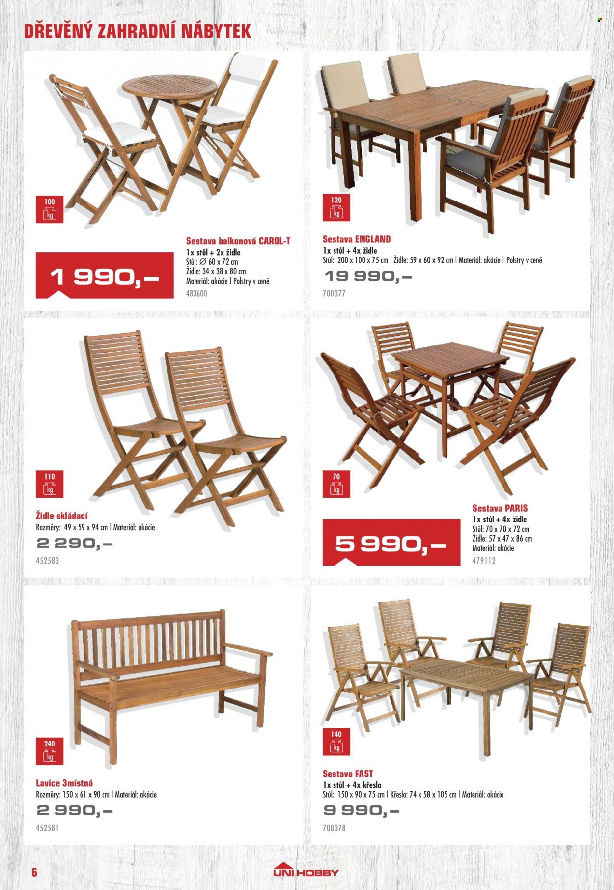thumbnail - Leták UNI HOBBY - 14.4.2023 - 30.6.2023 - Produkty v akci - křeslo, zahradní nábytek, balkonová sestava, stůl, židle, skládací židle, podsedák. Strana 6.