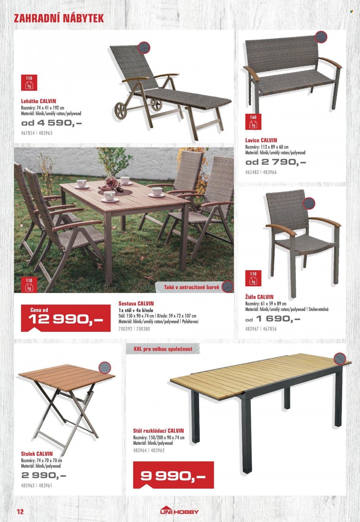 thumbnail - Leták UNI HOBBY - 14.4.2023 - 30.6.2023 - Produkty v akci - křeslo, stolek, zahradní nábytek, stůl, lavice, židle, lehátko. Strana 12.