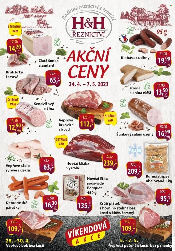 Leták Řeznictví H&H - 24.4.2023 - 7.5.2023. Strana 1