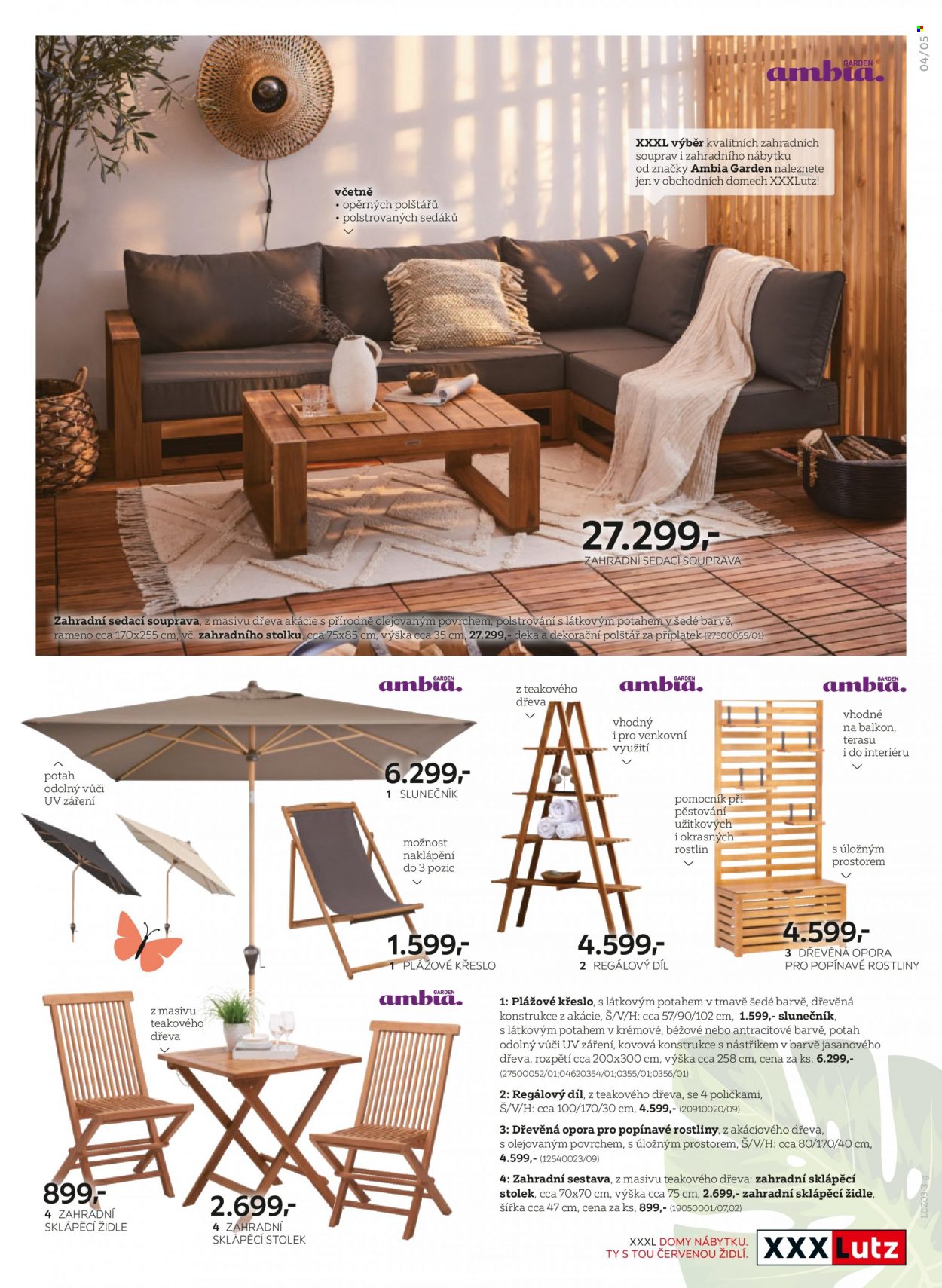thumbnail - Leták XXXLutz - 27.4.2023 - 31.12.2023 - Produkty v akci - stolek, židle, křeslo, sedací souprava, zahradní nábytek, dekorační polštář, slunečník, venkovní rostliny. Strana 5.