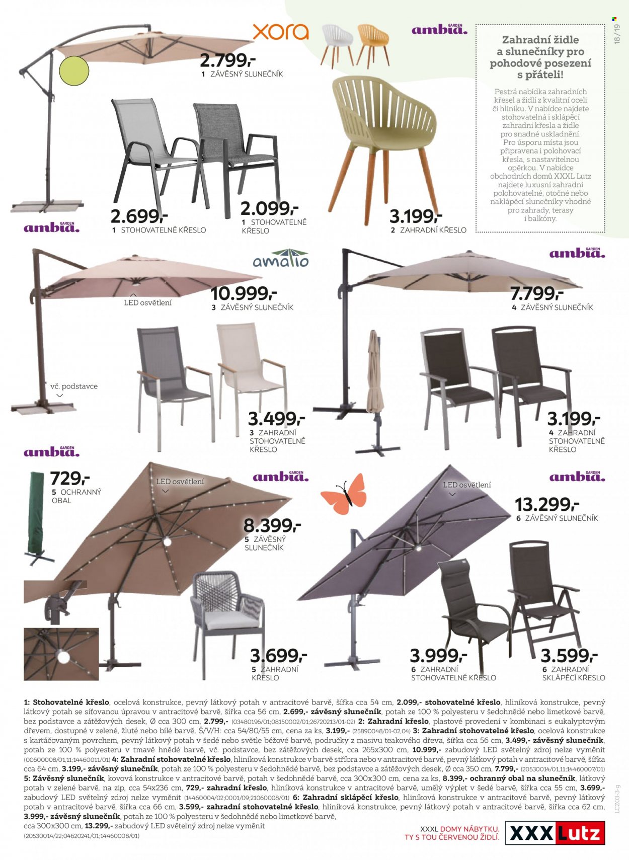 thumbnail - Leták XXXLutz - 27.4.2023 - 31.12.2023 - Produkty v akci - židle, křeslo, zahradní nábytek, zahradní židle, zahradní křeslo, led světelný zdroj, led osvětlení, slunečník. Strana 19.