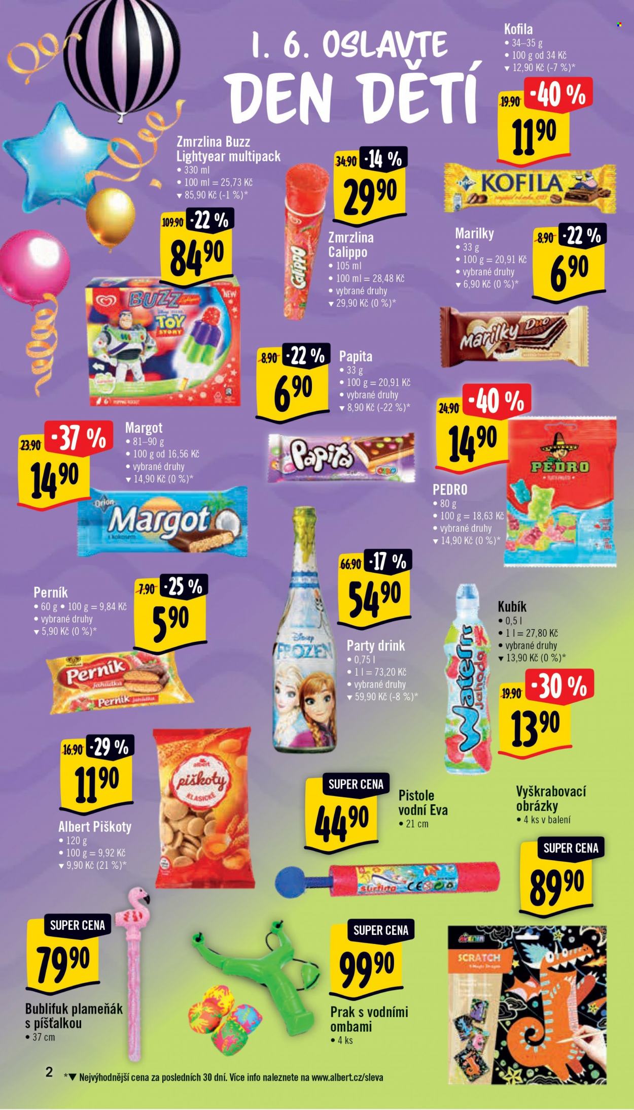 Leták Albert Supermarket - 24.5.2023 - 30.5.2023 - Produkty v akci - Míša, nanuk, čokoládová tyčinka, Kinder, Olma, tvarohový dezert, Gold Selection, instantní káva, káva, Tchibo, cukr, cukr krupice, džus, nektar, Relax, alkohol, ležák, Pilsner Urquell, pivo, světlé pivo, světlý ležák, vepřová kýta, vepřová kýta bez kosti, losos, rybí filet, jablka, jablka červená, Madeta, máslo. Strana 1.