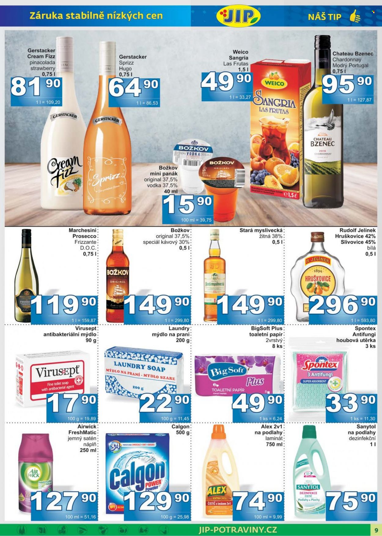Leták JIP - 24.5.2023 - 4.6.2023 - Produkty v akci - meloun, pomeranče, kuřecí čtvrtky, kuřecí maso, vepřový bok, klobása, papriková klobása, Hamé, Madeta, Madeland, Kunín, uzený sýr, plátkový sýr, sýr, smetana, smetana na vaření, oplatky, Tatranky, mouka hladká, mouka polohrubá, mouka pšeničná, mouka, kyselé okurky, minerální voda, Poděbradka, ochucená minerální voda, světlé pivo, Budějovický Budvar, pivo, alkohol. Strana 1.