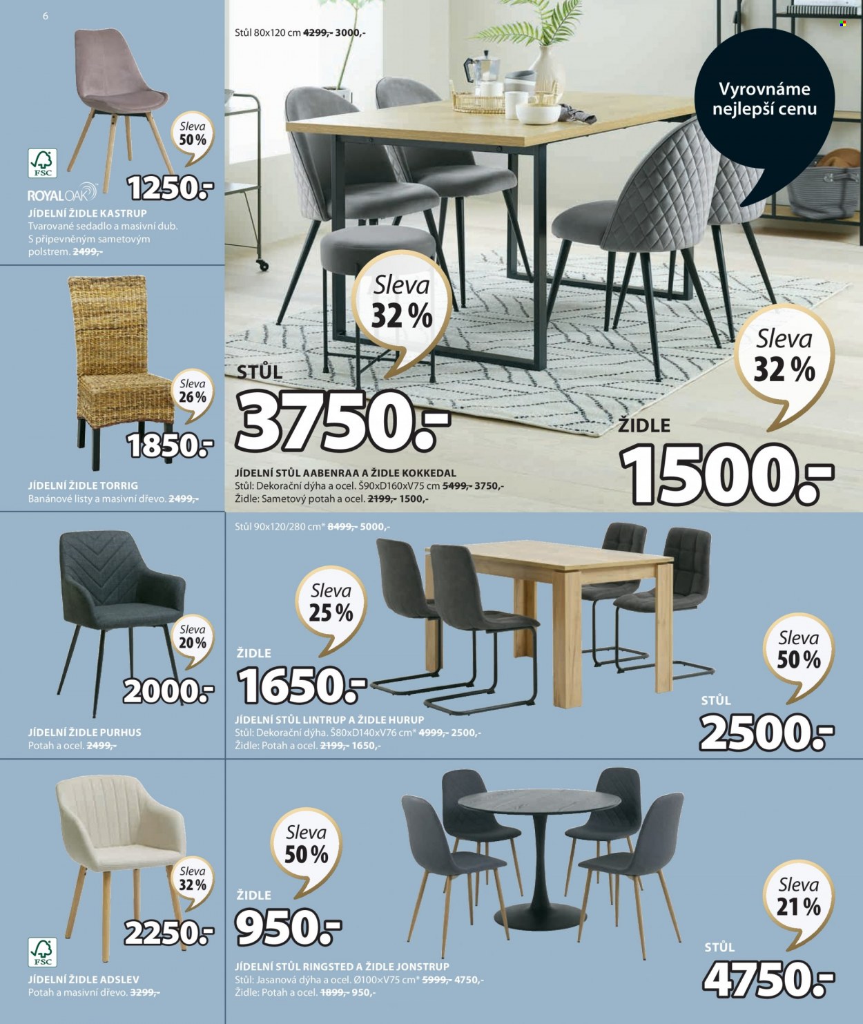 thumbnail - Leták JYSK - 24.5.2023 - 20.6.2023 - Produkty v akci - jídelní židle, židle, jídelní stůl, stůl. Strana 6.