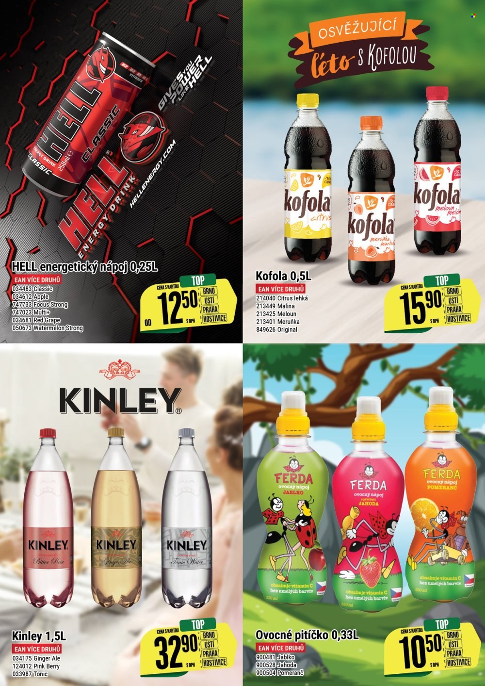 thumbnail - Leták Tamda Foods - 7.6.2023 - 13.6.2023 - Produkty v akci - meloun, jablka, pomeranče, nealkoholický nápoj, Kofola, energetický nápoj, limonáda, tonic, ovocný nápoj, Kinley, colový nápoj, Hell Energy. Strana 19.