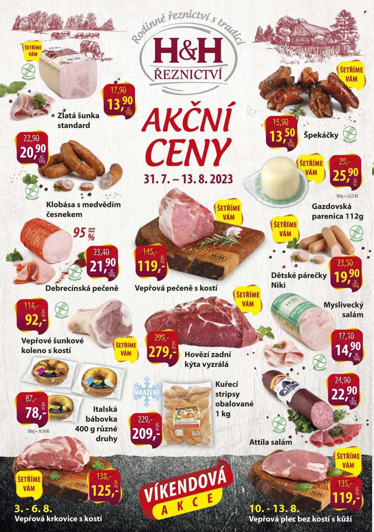 Leták Řeznictví H&H - 31.7.2023 - 13.8.2023. Strana 1
