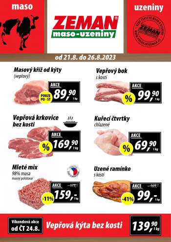 Leták ZEMAN maso-uzeniny - 21.8.2023 - 26.8.2023.