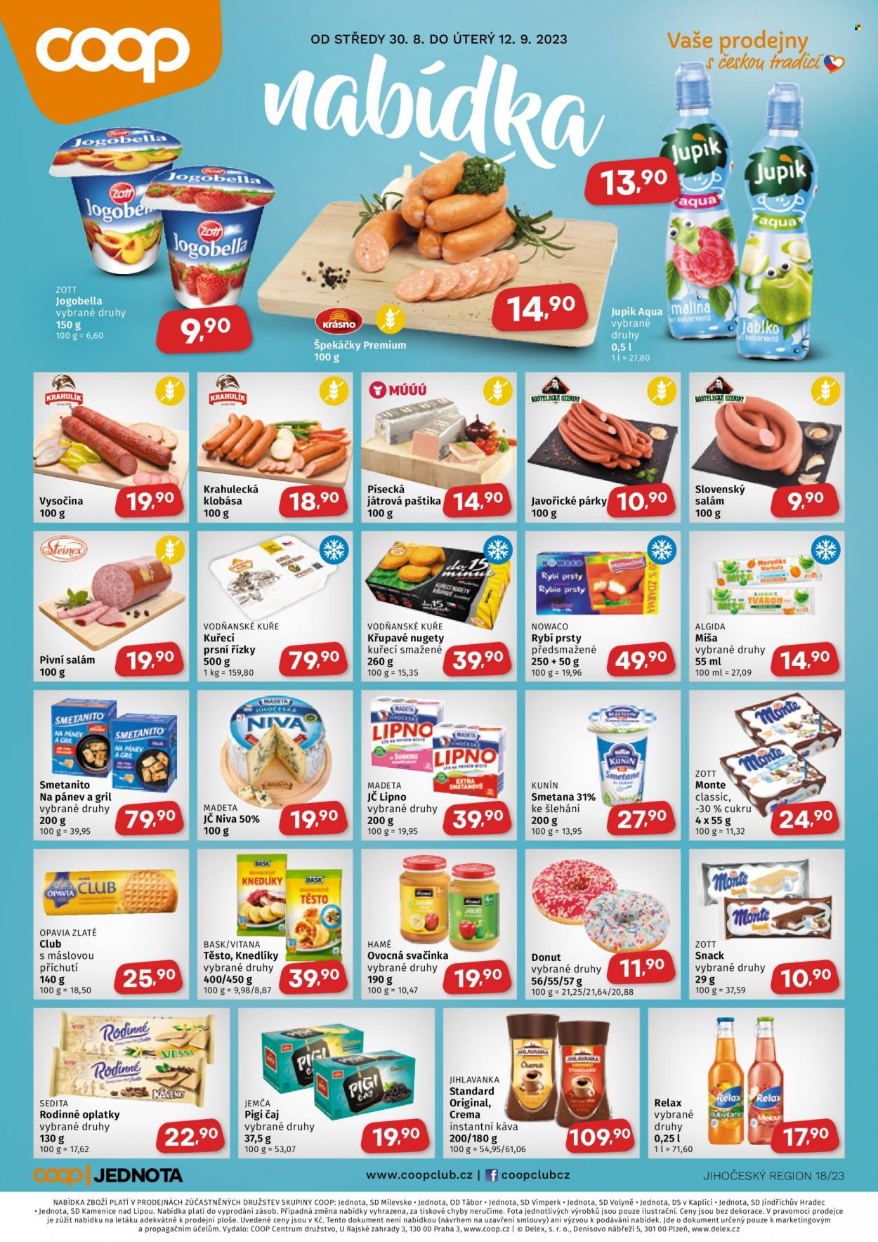 Leták coop JEDNOTA - 30.8.2023 - 12.9.2023. Strana 1