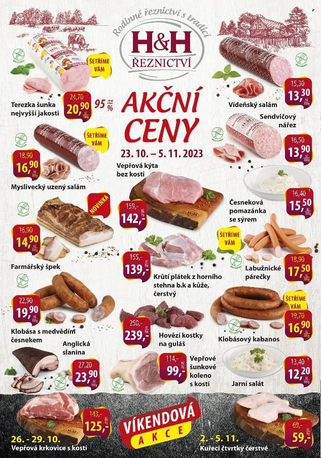 Leták Řeznictví H&H - 23.10.2023 - 5.11.2023. Strana 1