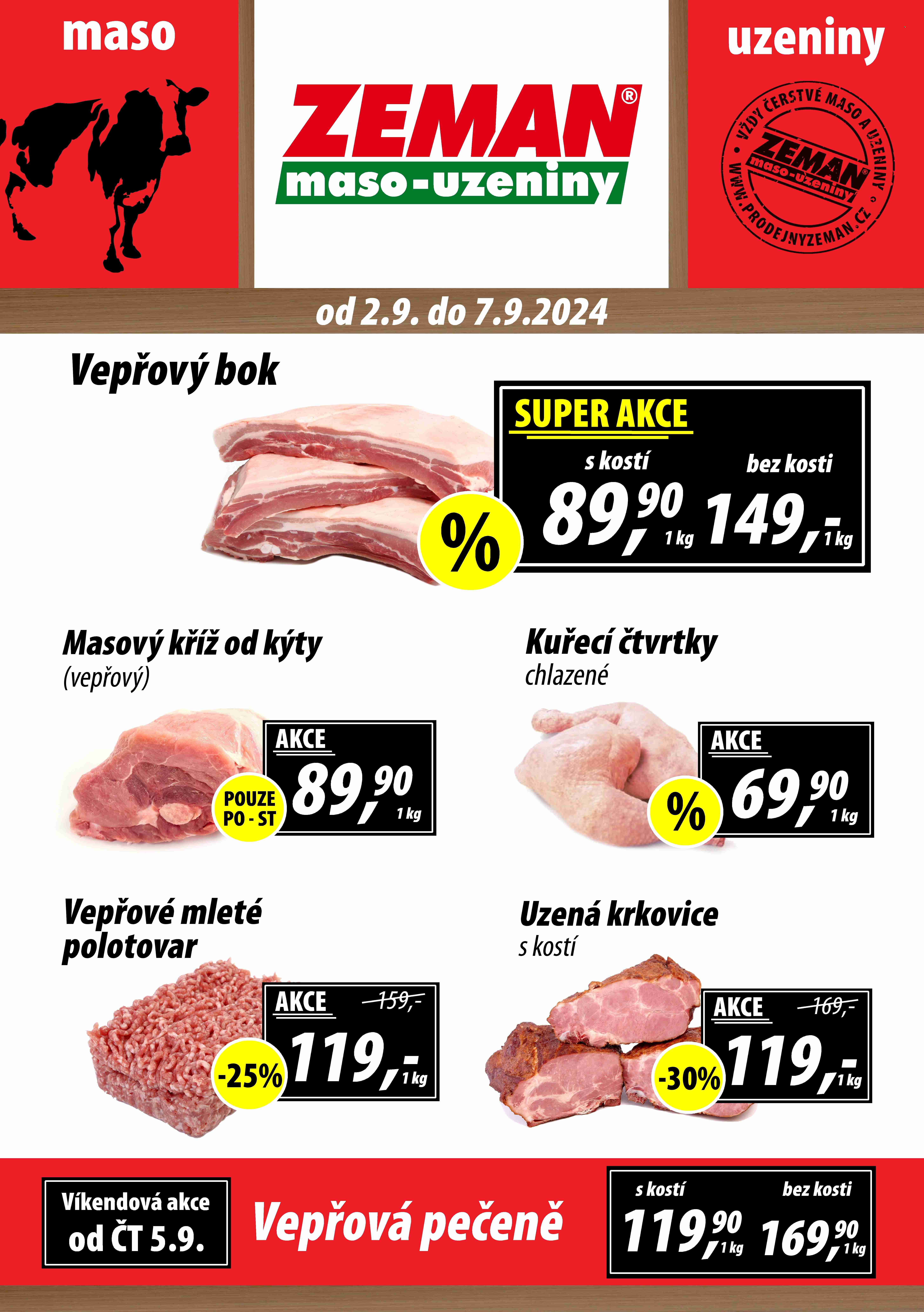 Leták ZEMAN maso-uzeniny - 2.9.2024 - 7.9.2024. Strana 1