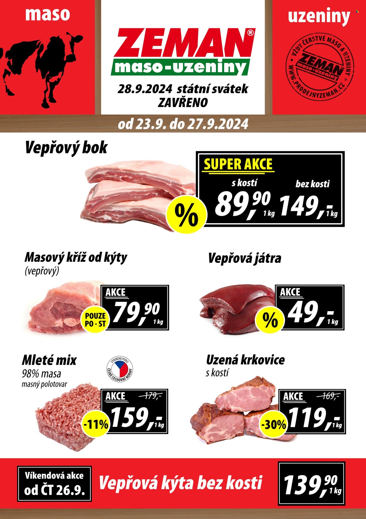 Leták ZEMAN maso-uzeniny - 23.9.2024 - 27.9.2024. Strana 1