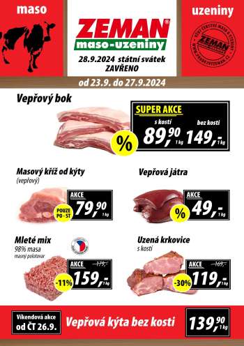 Leták ZEMAN maso-uzeniny - 23.9.2024 - 27.9.2024.