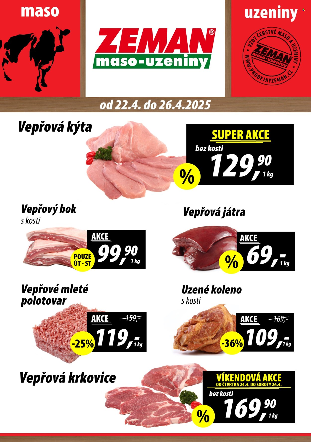 Leták ZEMAN maso-uzeniny - 22.4.2025 - 26.4.2025. Strana 1