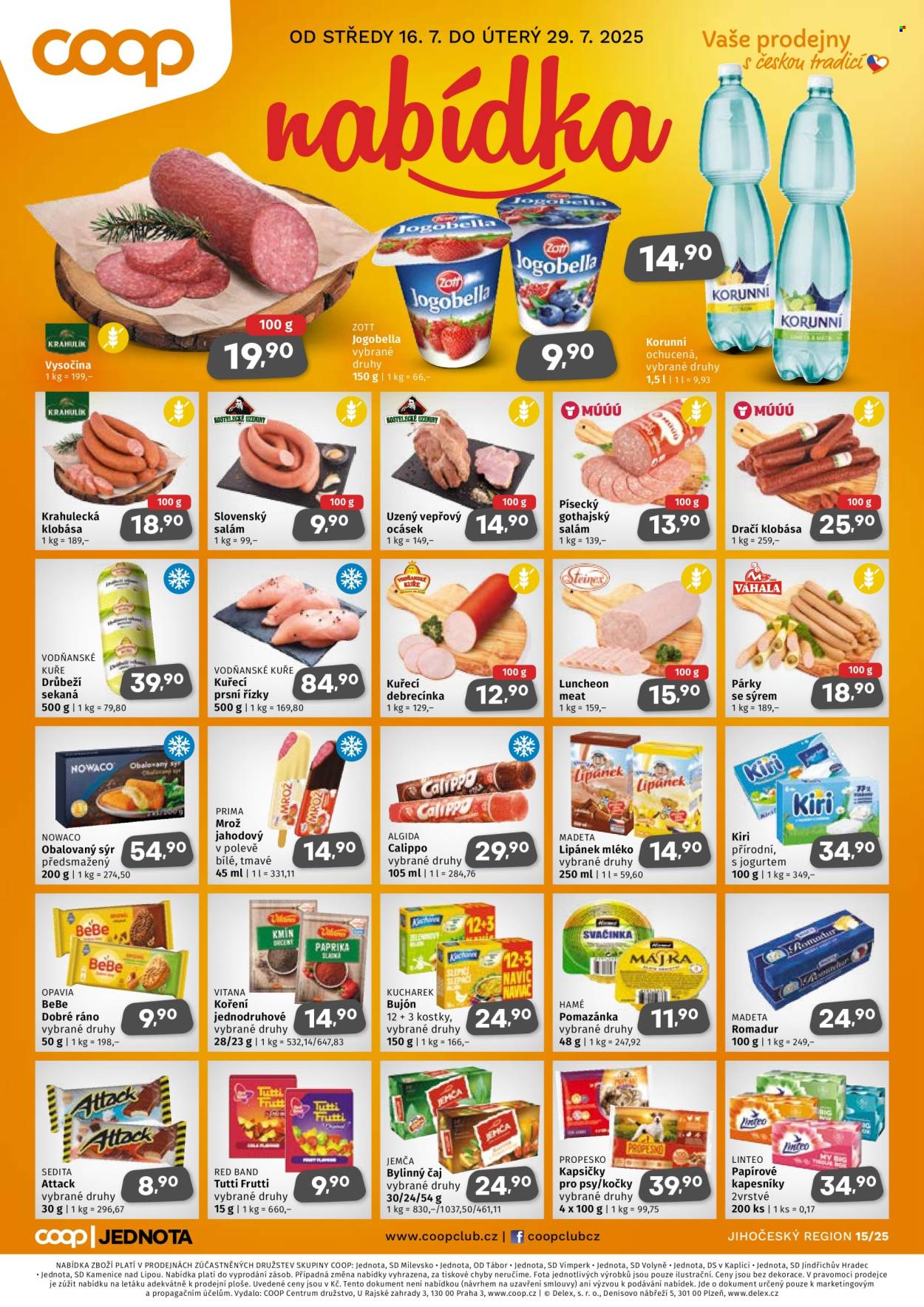 Leták coop JEDNOTA - 16.7.2025 - 29.7.2025. Strana 1