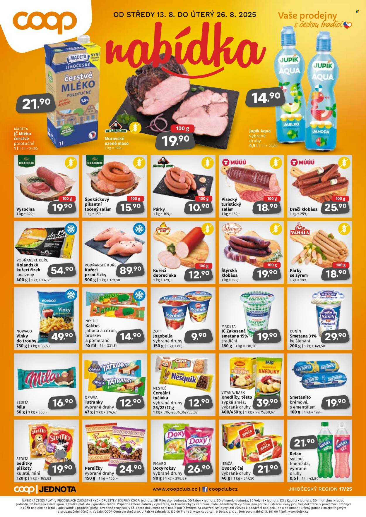 Leták coop JEDNOTA - 13.8.2025 - 26.8.2025. Strana 1