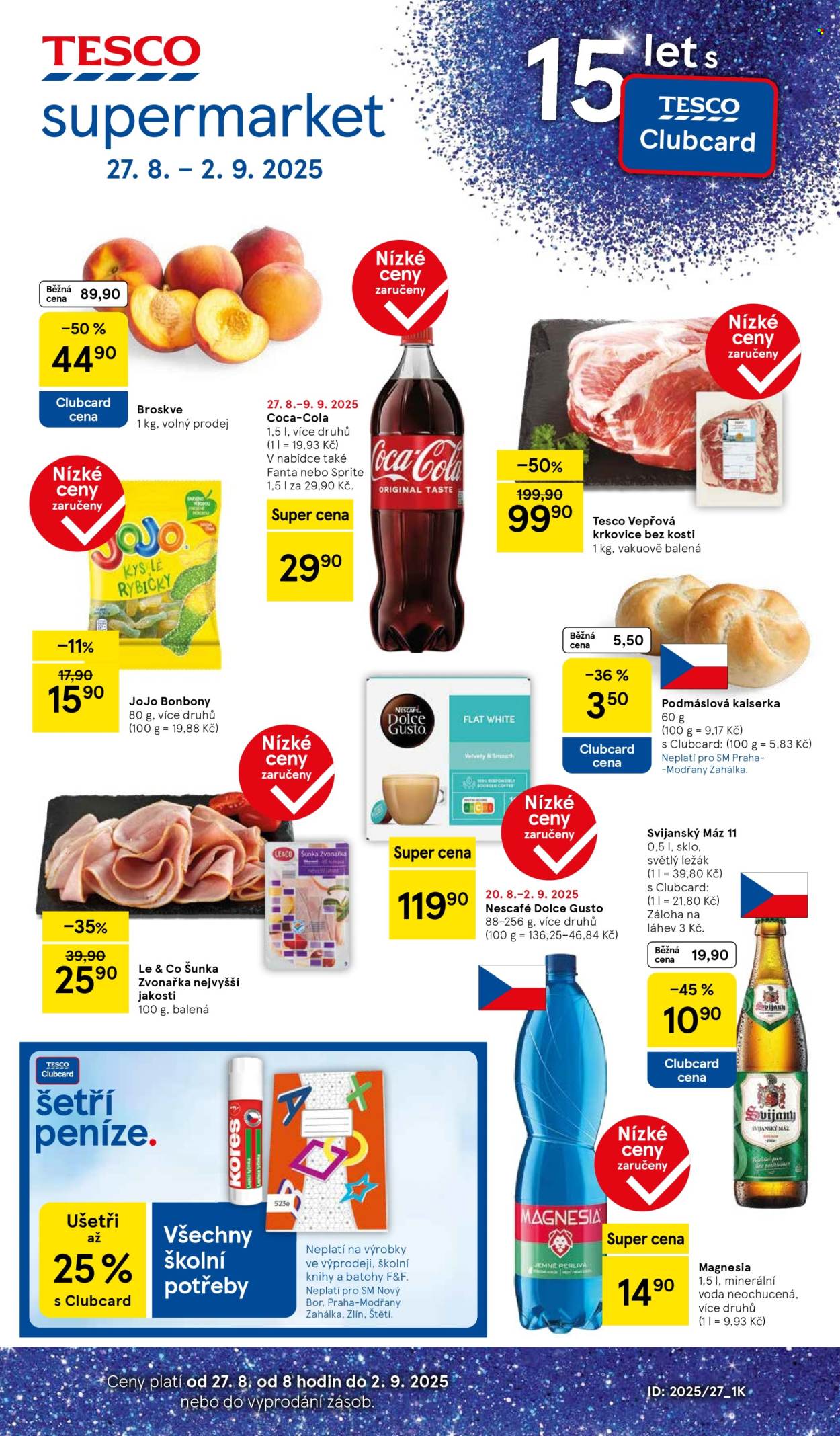 Leták TESCO supermarket - 27.8.2025 - 2.9.2025. Strana 1