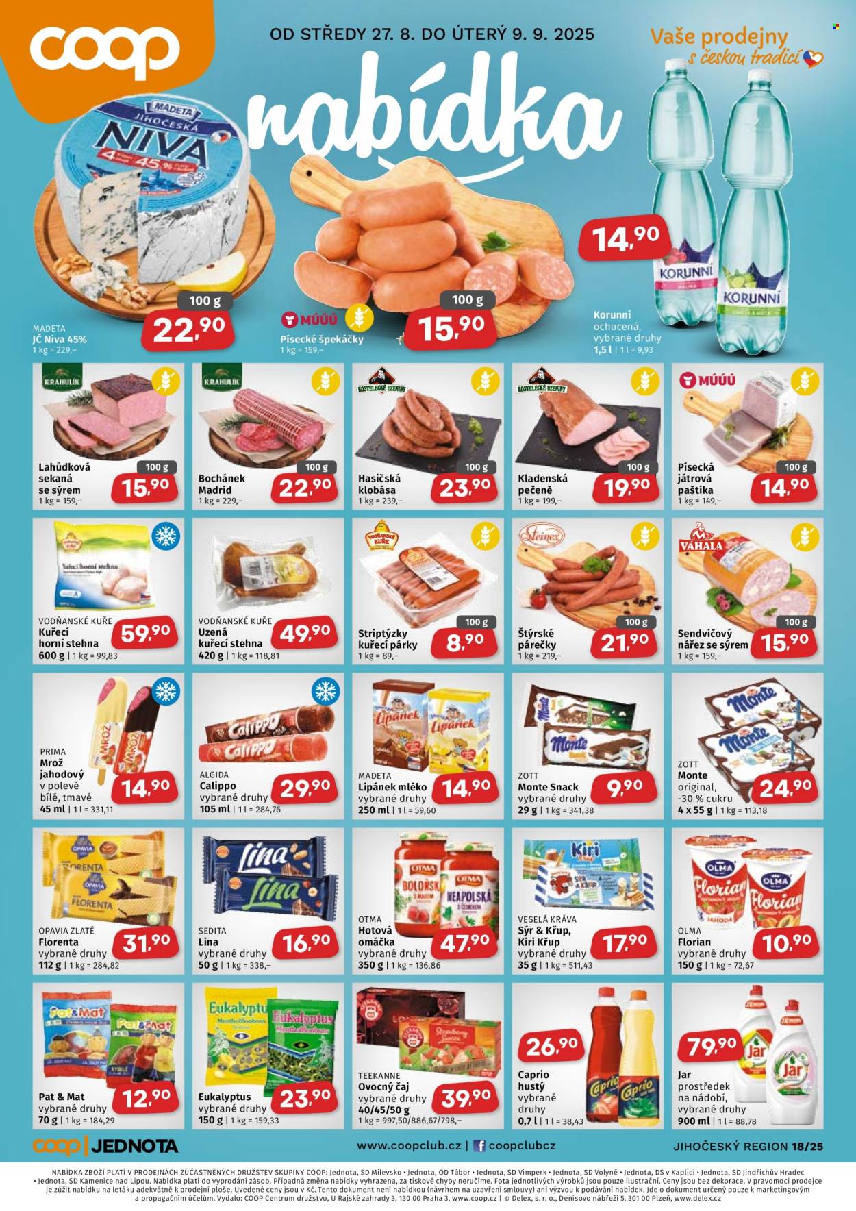 Leták coop JEDNOTA - 27.8.2025 - 9.9.2025. Strana 1