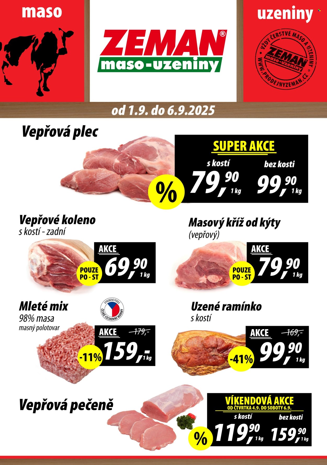 Leták ZEMAN maso-uzeniny - 1.9.2025 - 6.9.2025. Strana 1