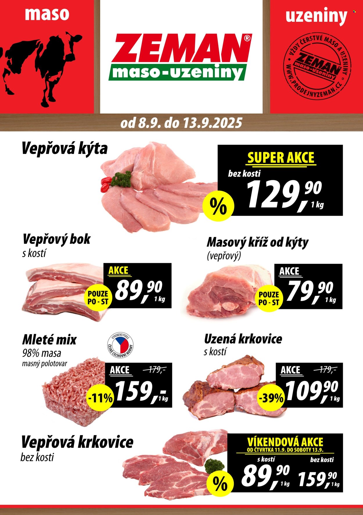 Leták ZEMAN maso-uzeniny - 8.9.2025 - 13.9.2025. Strana 1
