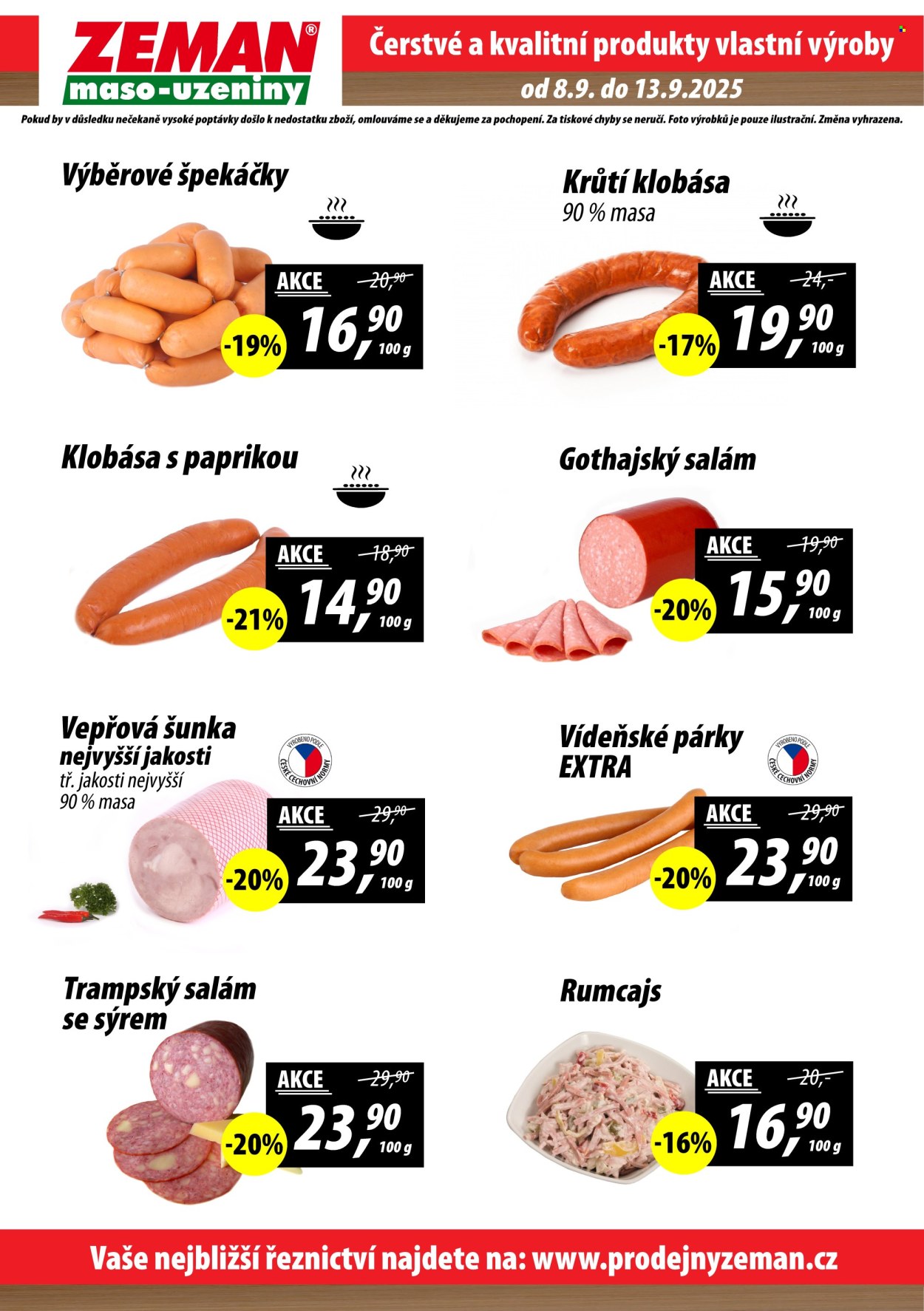 Leták ZEMAN maso-uzeniny - 8.9.2025 - 13.9.2025. Strana 2