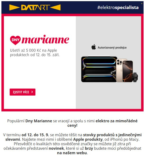 Leták DATART - 12.9.2025 - 15.9.2025. Strana 1