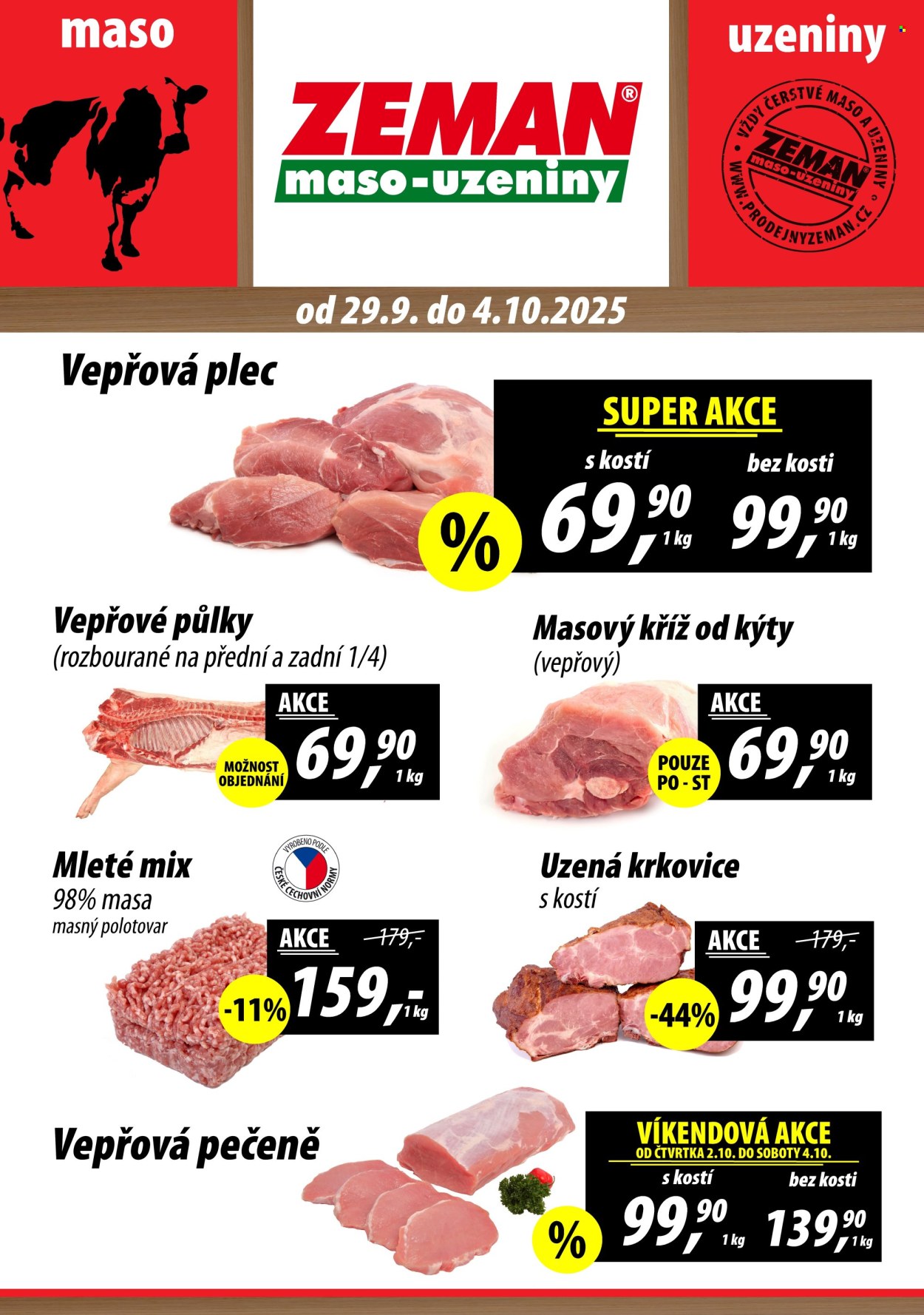 Leták ZEMAN maso-uzeniny - 29.9.2025 - 4.10.2025. Strana 1