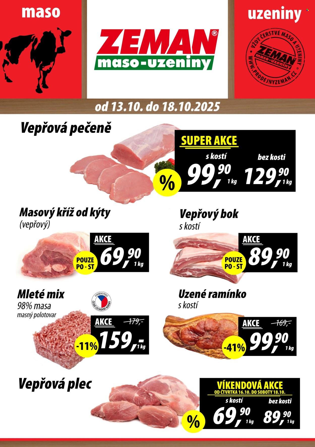 Leták ZEMAN maso-uzeniny - 13.10.2025 - 18.10.2025. Strana 1