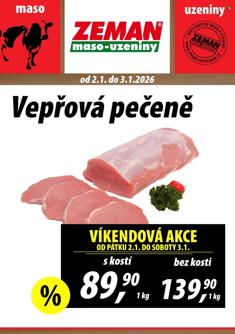 Leták ZEMAN maso-uzeniny - 2.1.2026 - 3.1.2026. Strana 1