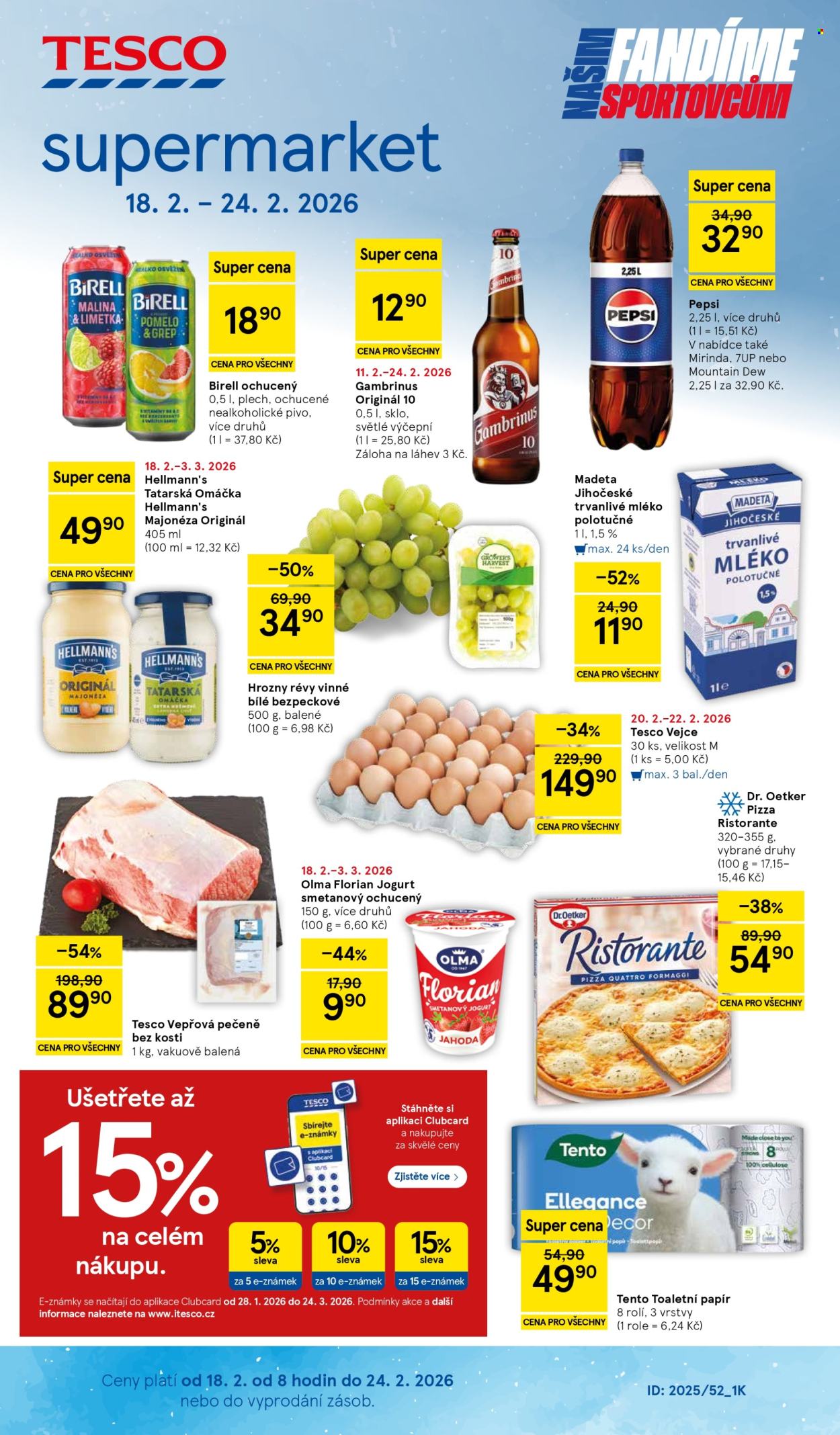 Leták TESCO supermarket - 18.2.2026 - 24.2.2026. Strana 1
