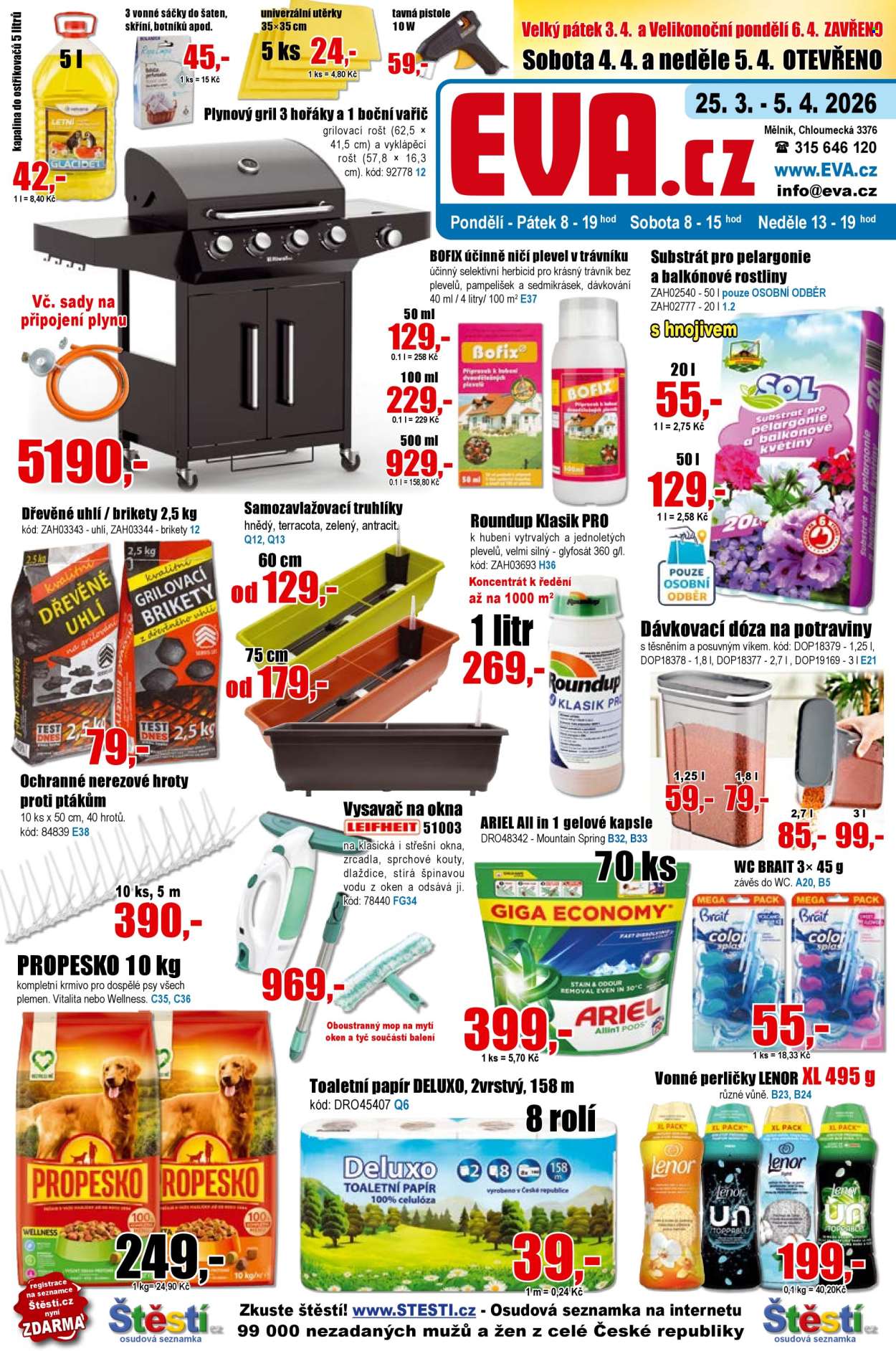 Leták EVA supermarket - 25.3.2026 - 5.4.2026. Strana 1
