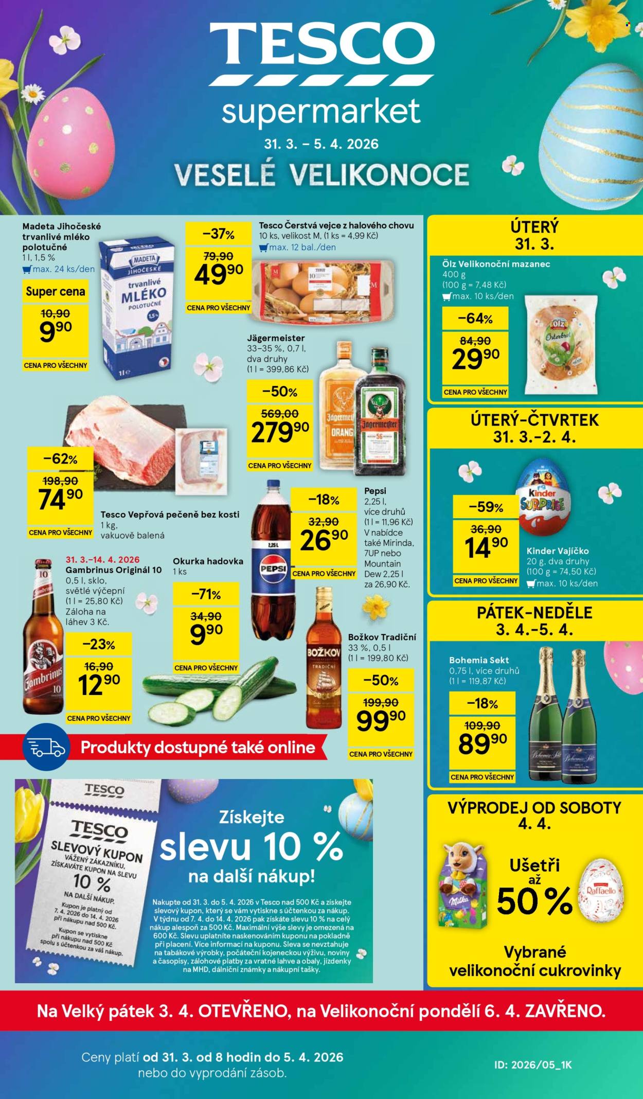 Leták TESCO supermarket - 31.3.2026 - 5.4.2026. Strana 1