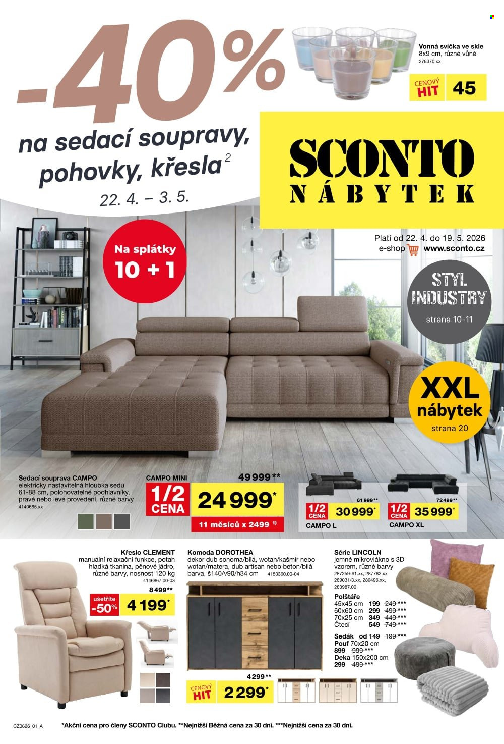 Leták SCONTO NÁBYTEK - 22.4.2026 - 19.5.2026. Strana 1