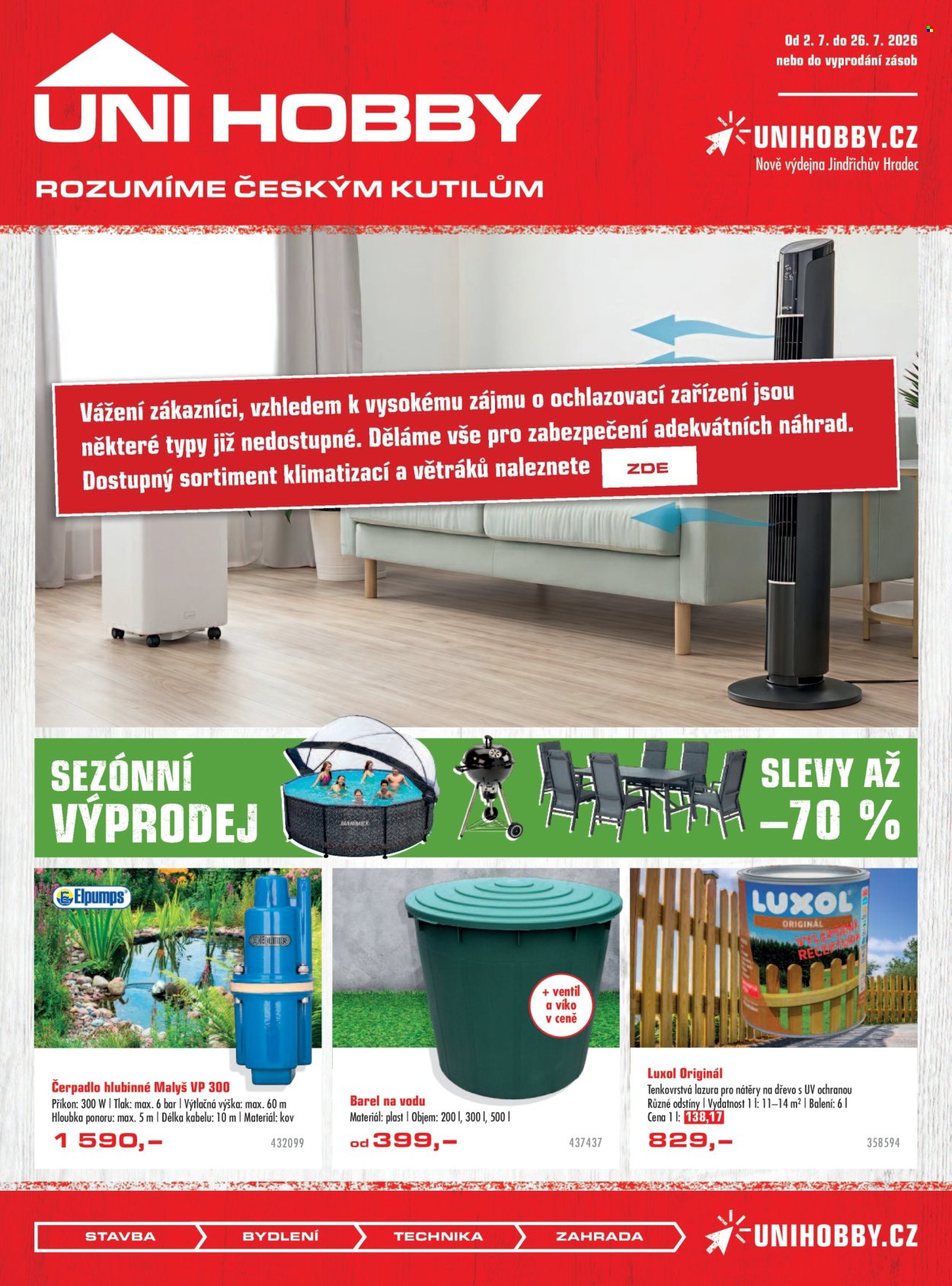 Leták UNI HOBBY - 2.7.2026 - 26.7.2026. Strana 1