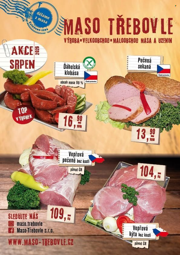 Leták Maso Třebovle - 1.8.2026 - 31.8.2026. Strana 1