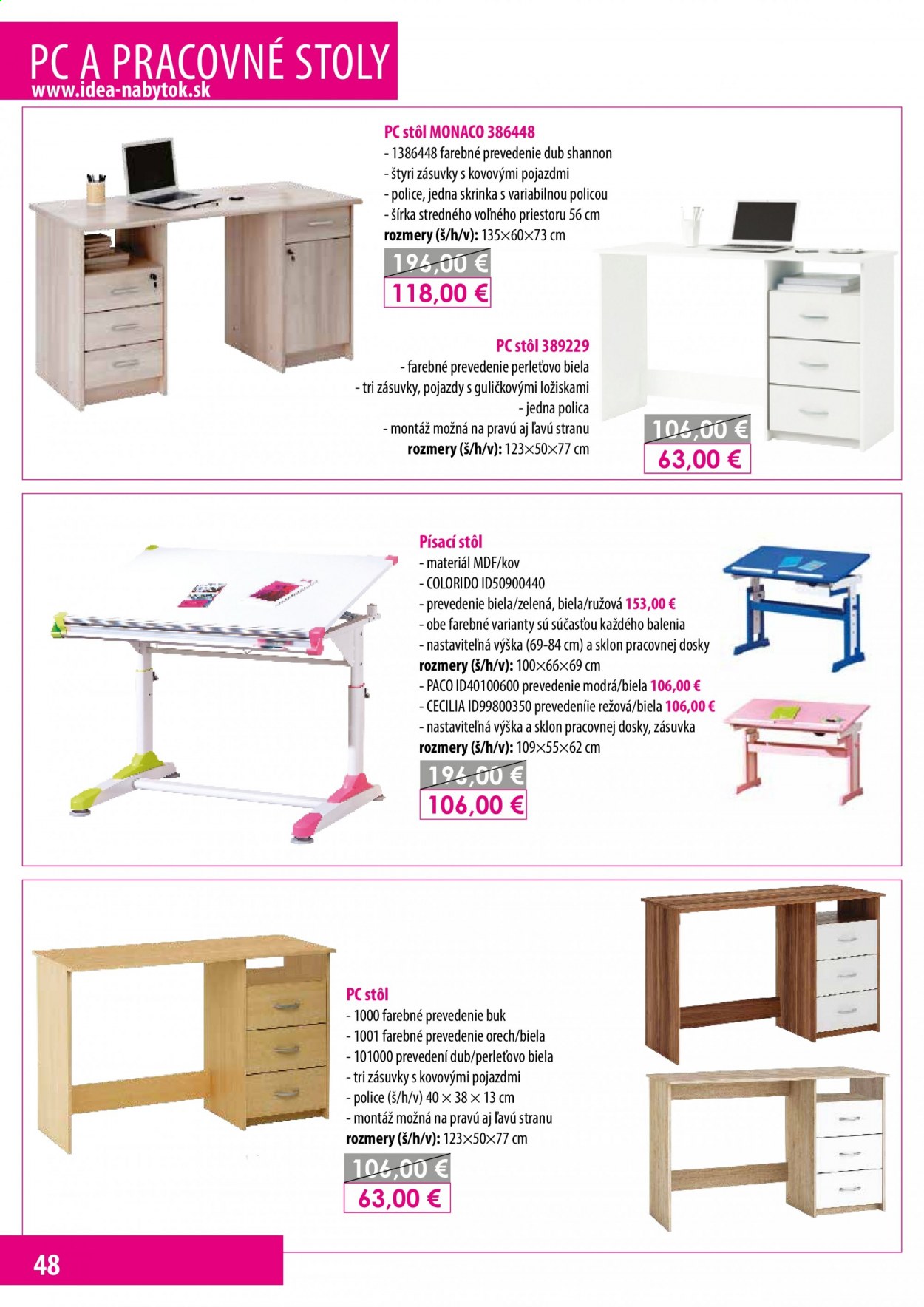 thumbnail - Leták IDEA nábytok - Produkty v akcii - stôl, polica, skriňa, pc stôl, písací stôl. Strana 48.
