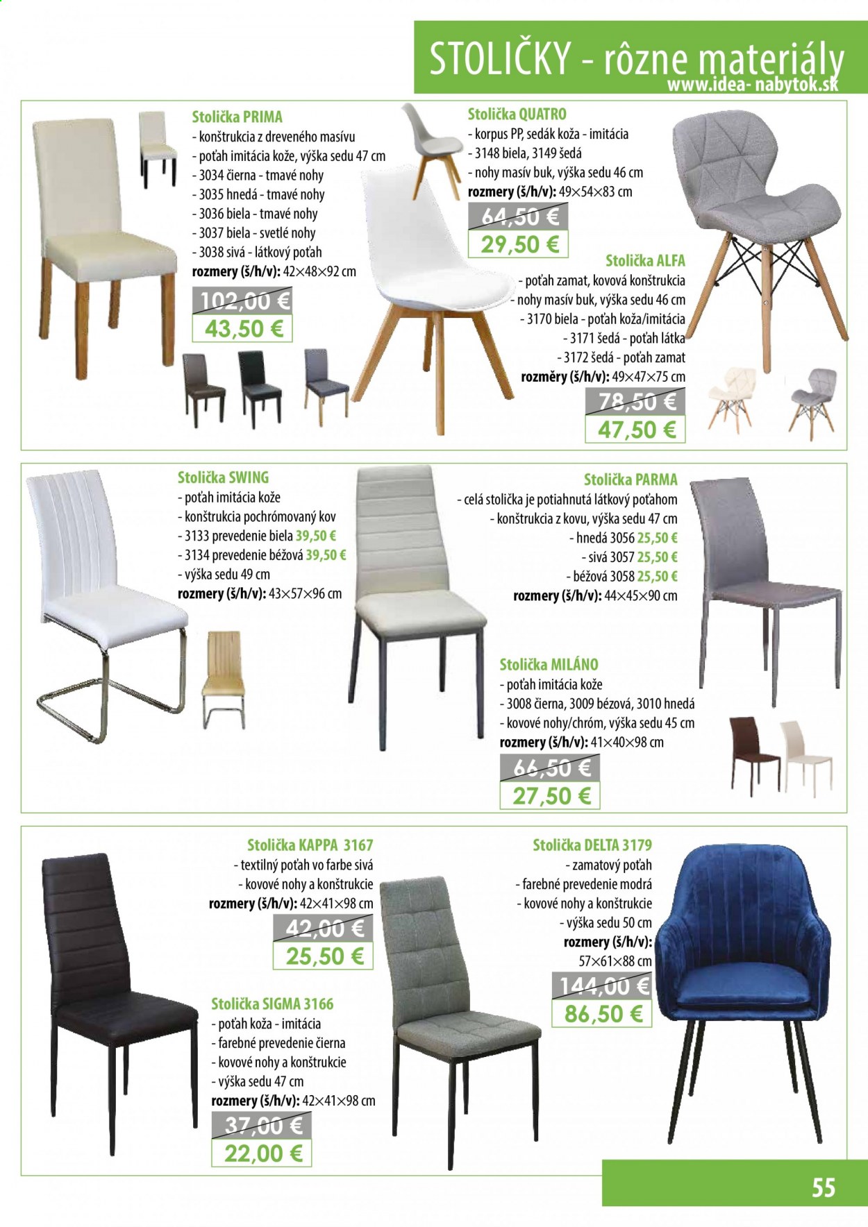 thumbnail - Leták IDEA nábytok - Produkty v akcii - podsedák na stoličku, stolička, Sigma. Strana 55.