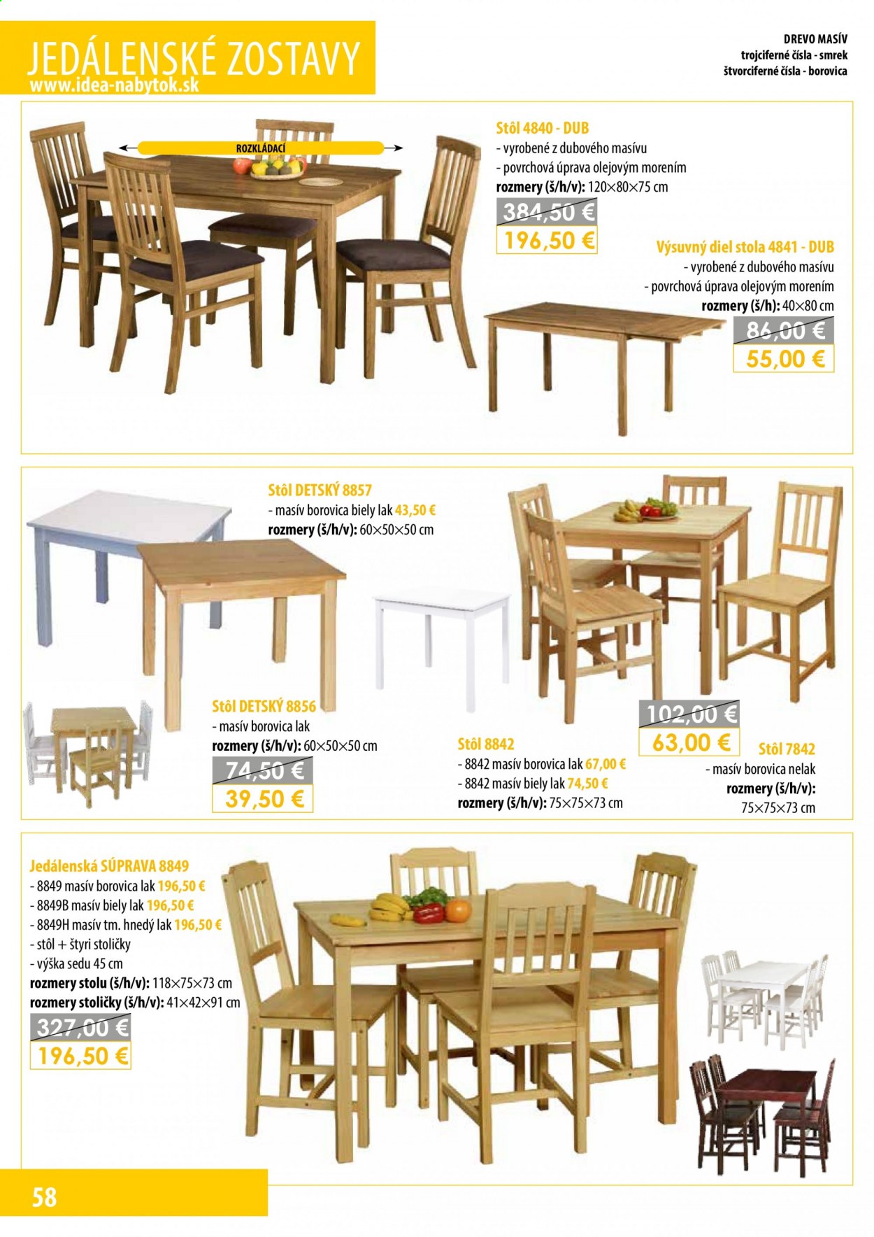 thumbnail - Leták IDEA nábytok - Produkty v akcii - stôl, stolička. Strana 58.