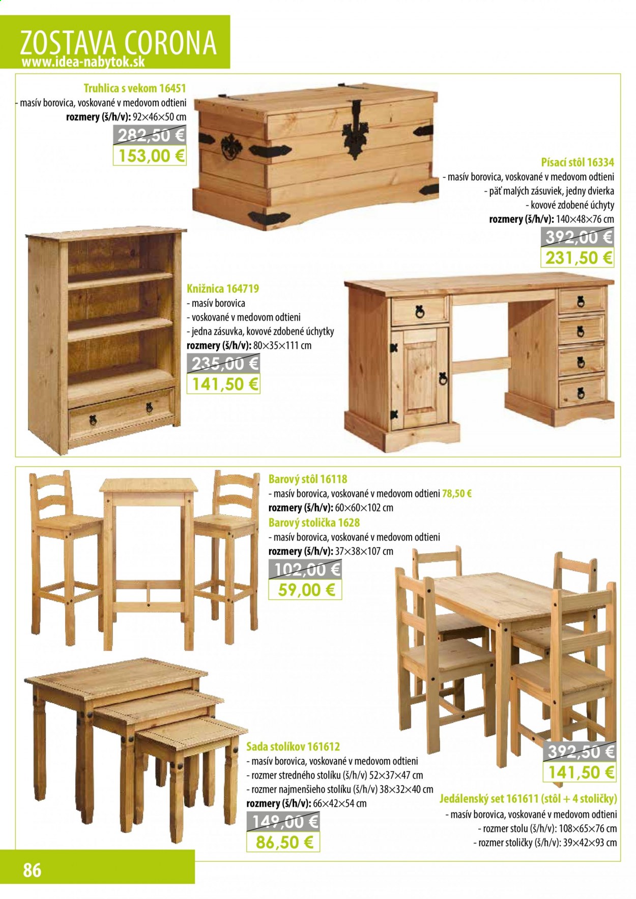 thumbnail - Leták IDEA nábytok - Produkty v akcii - stôl, barový stôl, stolička, knižnica, písací stôl. Strana 86.