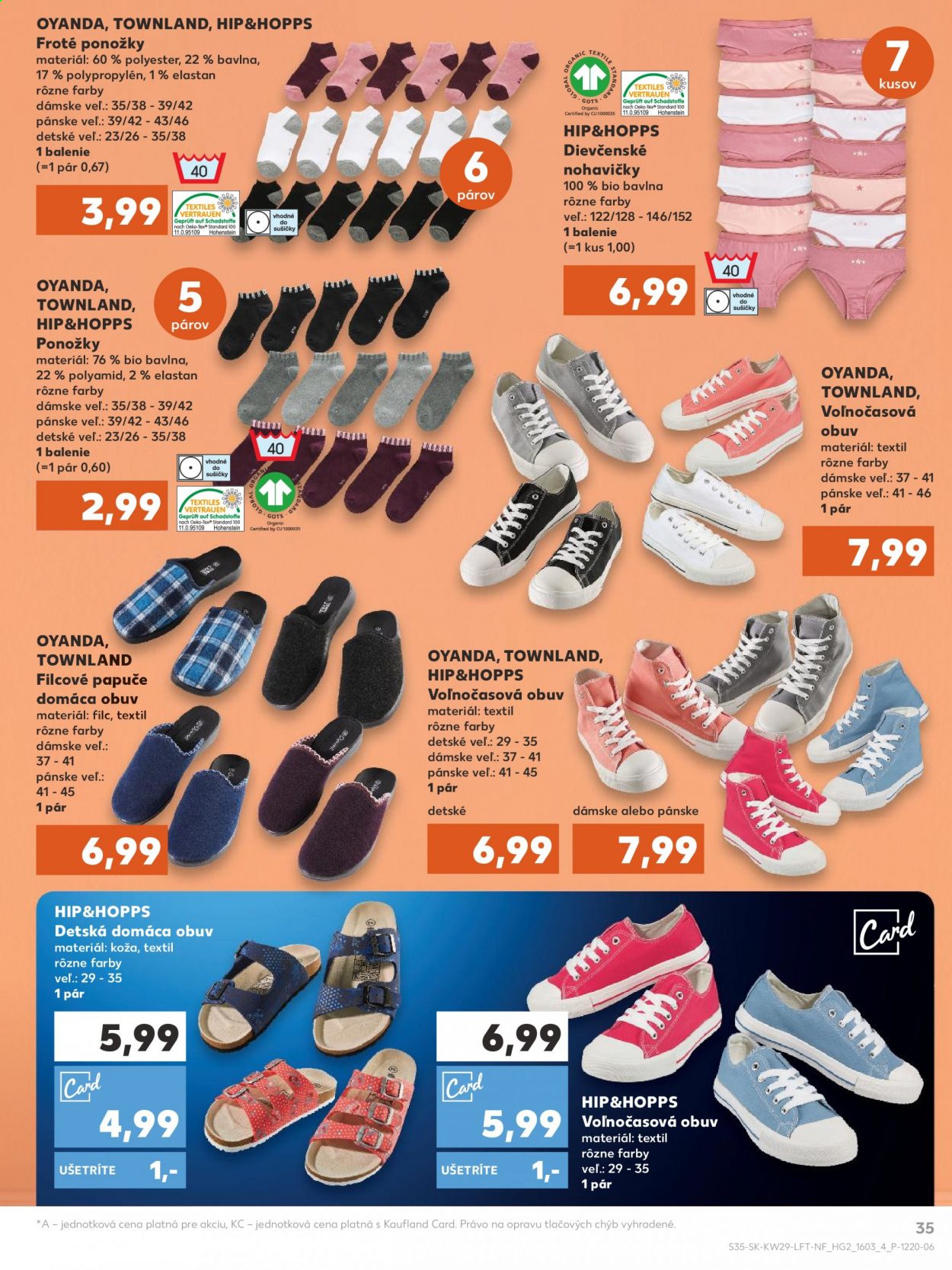 thumbnail - Leták Kaufland - 22.7.2021 - 28.7.2021 - Produkty v akcii - ponožky, nohavičky, domáca obuv, papuče, Oyanda, Townland, volnočasová obuv. Strana 35.