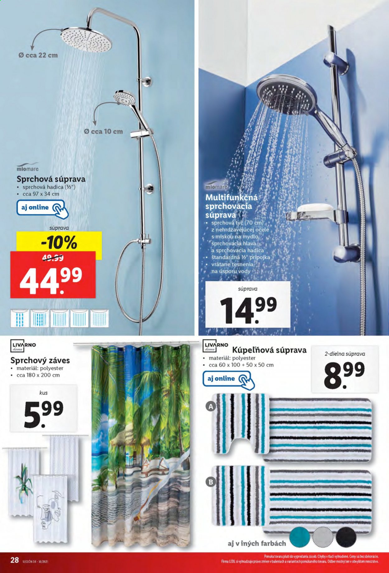 thumbnail - Leták Lidl - 29.7.2021 - 1.8.2021 - Produkty v akcii - mydlo, kúpeľňové doplnky, sprchový záves, sprchový set, sprchový panel, sprchová hadica. Strana 28.