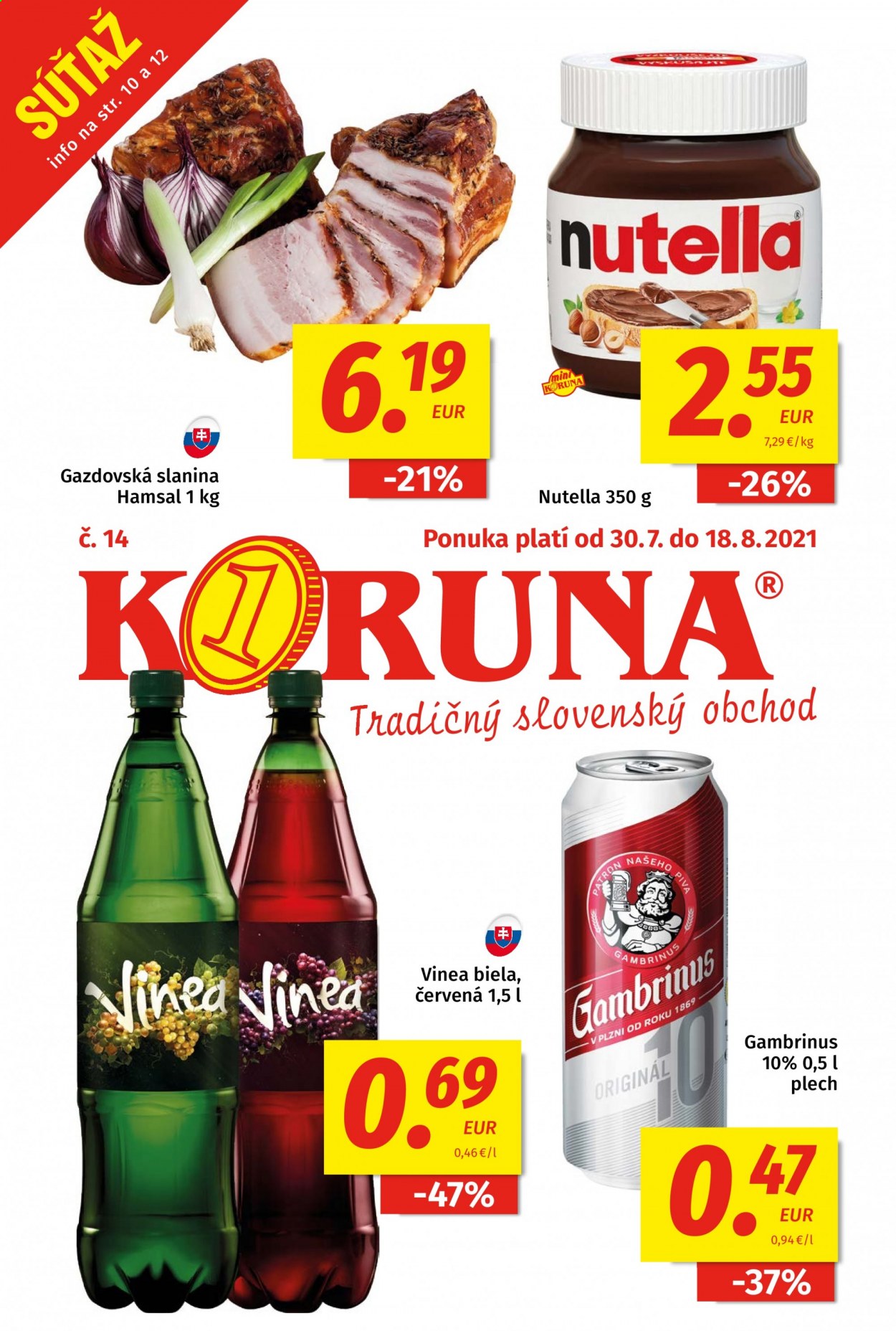 Leták Potraviny KORUNA - 30.7.2021 - 18.8.2021. Strana 1