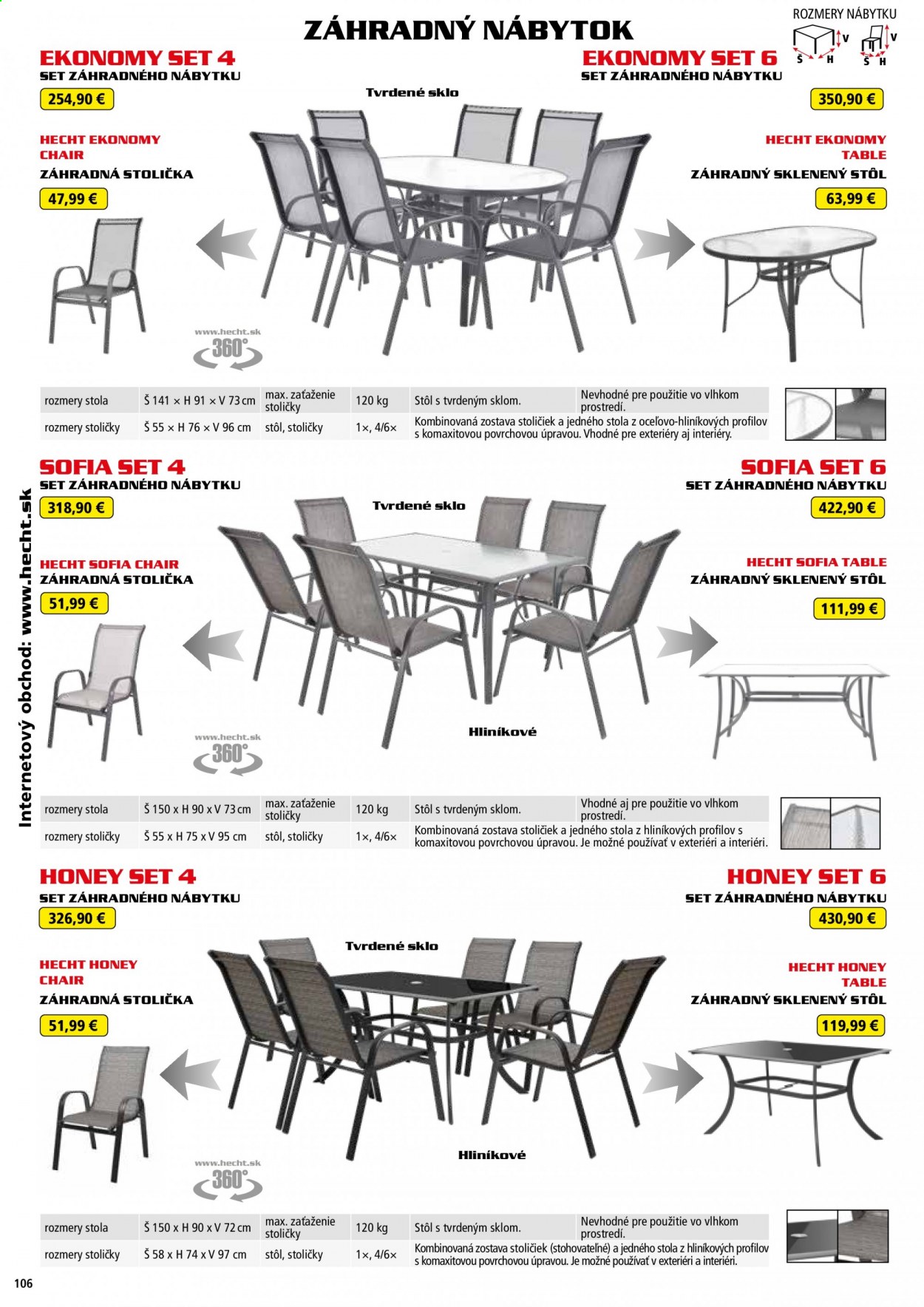 thumbnail - Leták Hecht - 4.8.2021 - 28.2.2022 - Produkty v akcii - Hecht, zahradný nábytok, stôl, stolička, záhradná stolička. Strana 106.