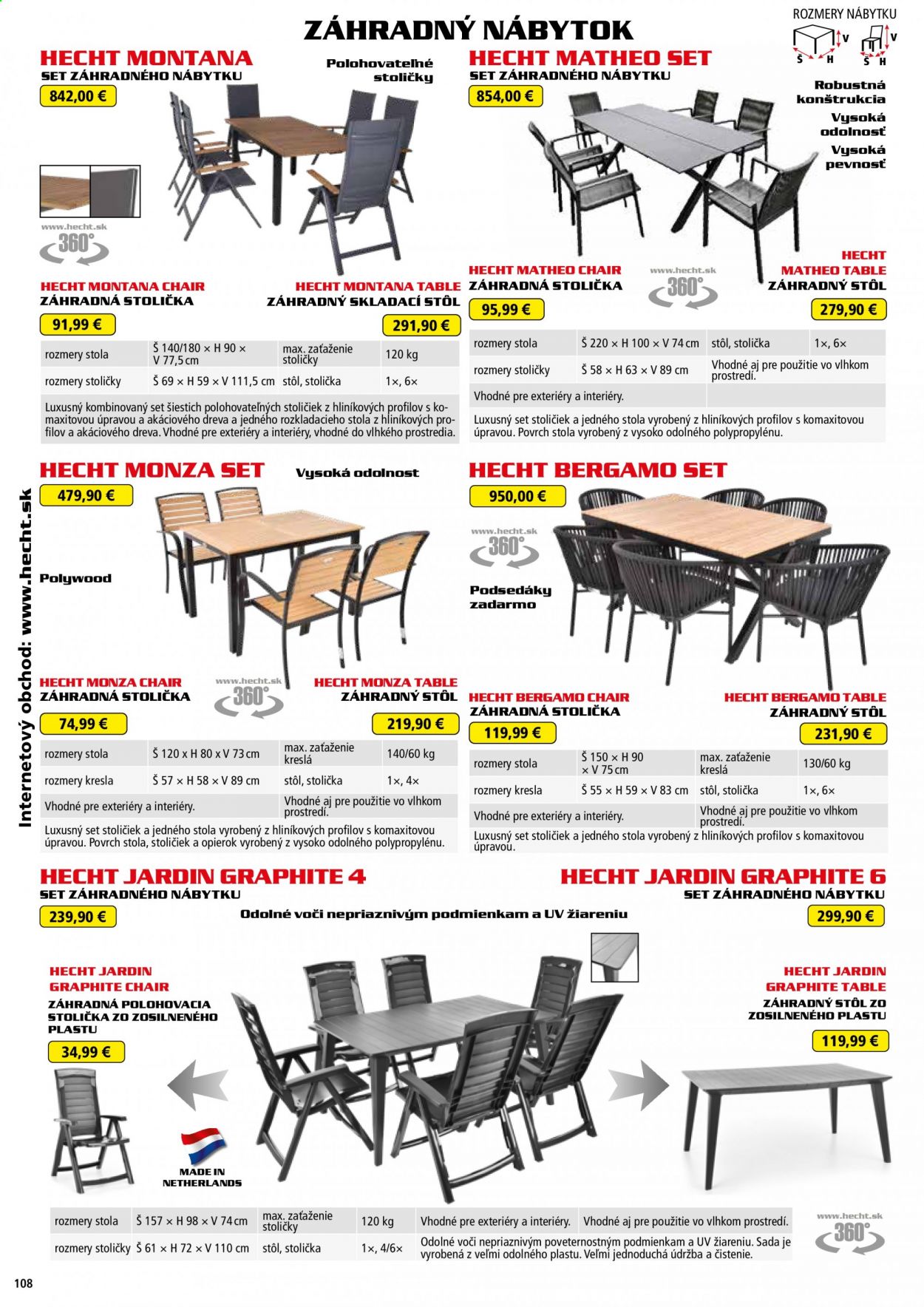 thumbnail - Leták Hecht - 4.8.2021 - 28.2.2022 - Produkty v akcii - Hecht, zahradný nábytok, stôl, záhradný stôl, stolička, záhradná stolička. Strana 108.